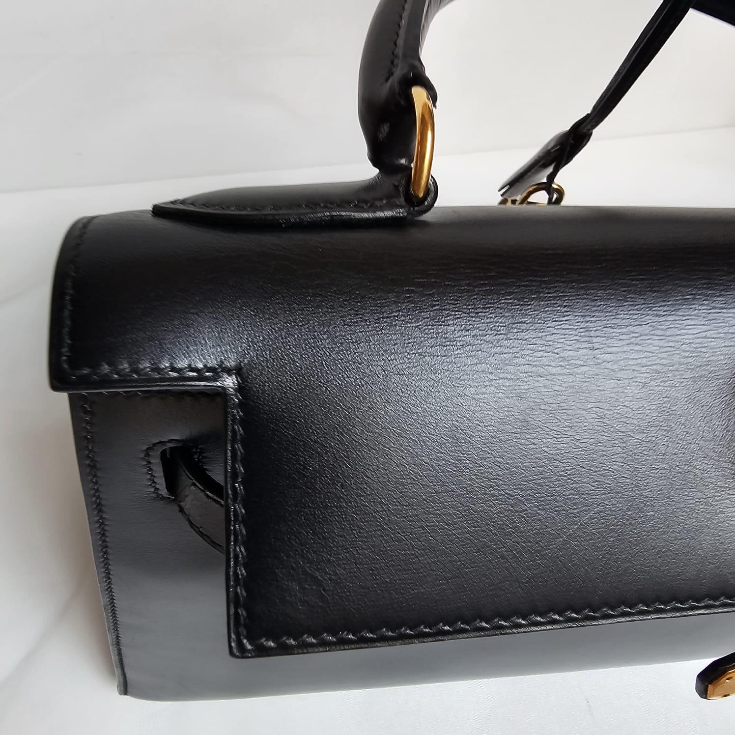 Rare Vintage 1994 Black Box Leather Kelly 28 Bag 3