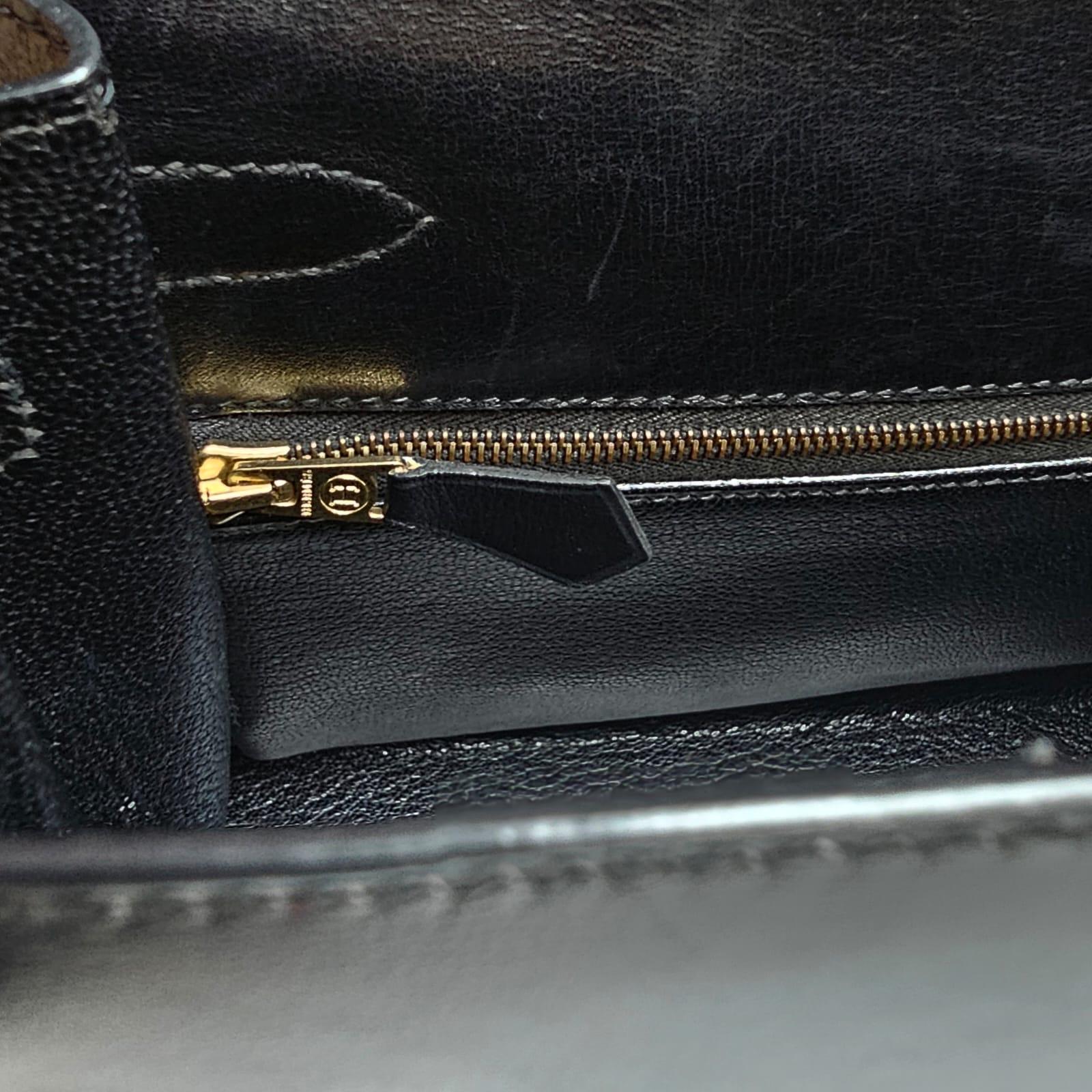 Rare Vintage 1994 Black Box Leather Kelly 28 Bag 5