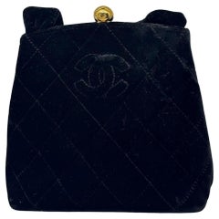 Rare Vintage 1995 Black Velvet Quilted Mini Kiss Lock Top Handle Purse