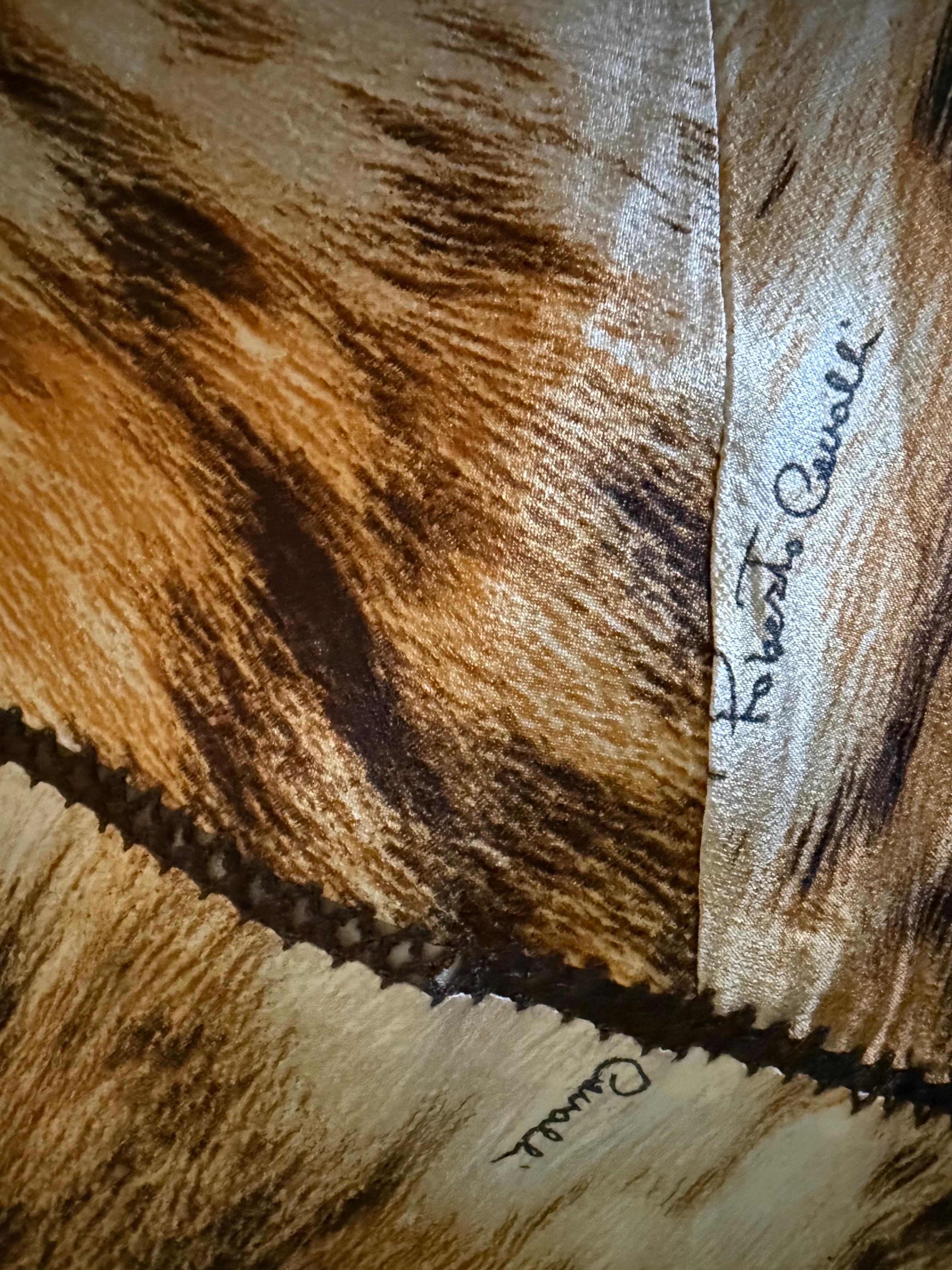 ROBERTO CAVALLI Vestito vintage del 2003 in seta con stampa leopardo e spalline a catena d'oro con charme in vendita 5