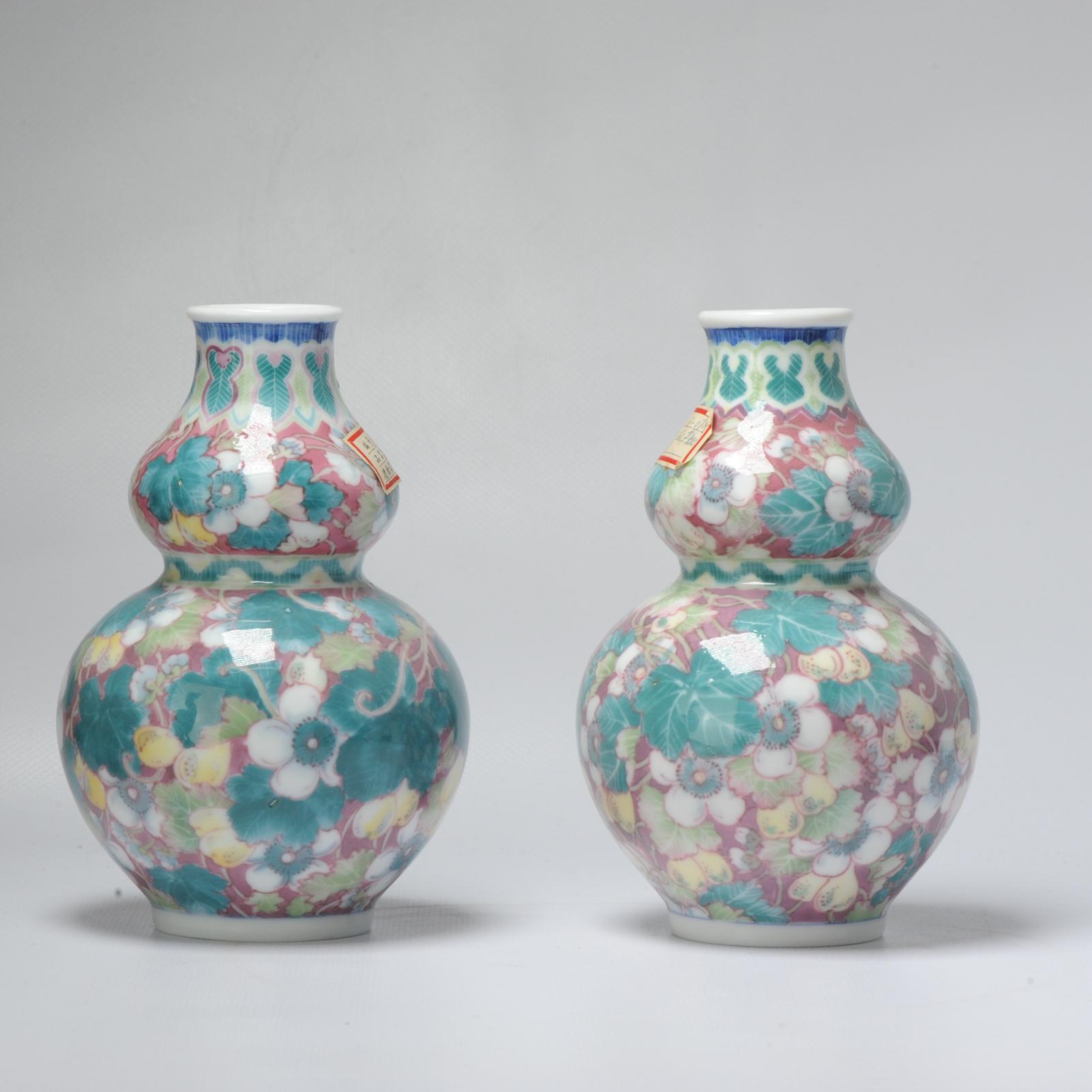 Rare Vintage 20c Chinese Porcelain Proc Lemon Vases China Underglaze For Sale 7