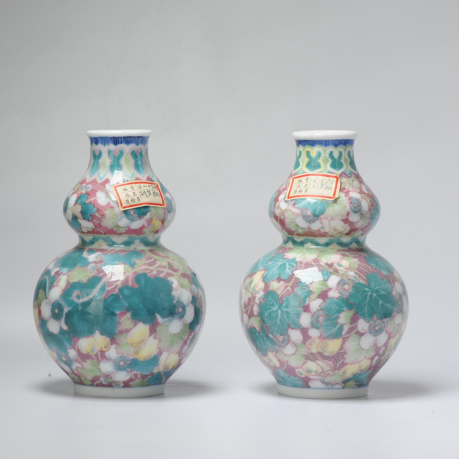 Rare Vintage 20c Chinese Porcelain Proc Lemon Vases China Underglaze For Sale 8