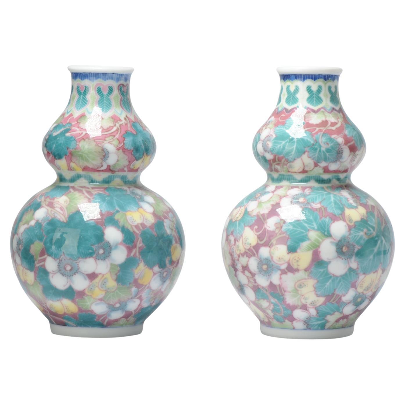 Rare Vintage 20c Chinese Porcelain Proc Lemon Vases China Underglaze For Sale