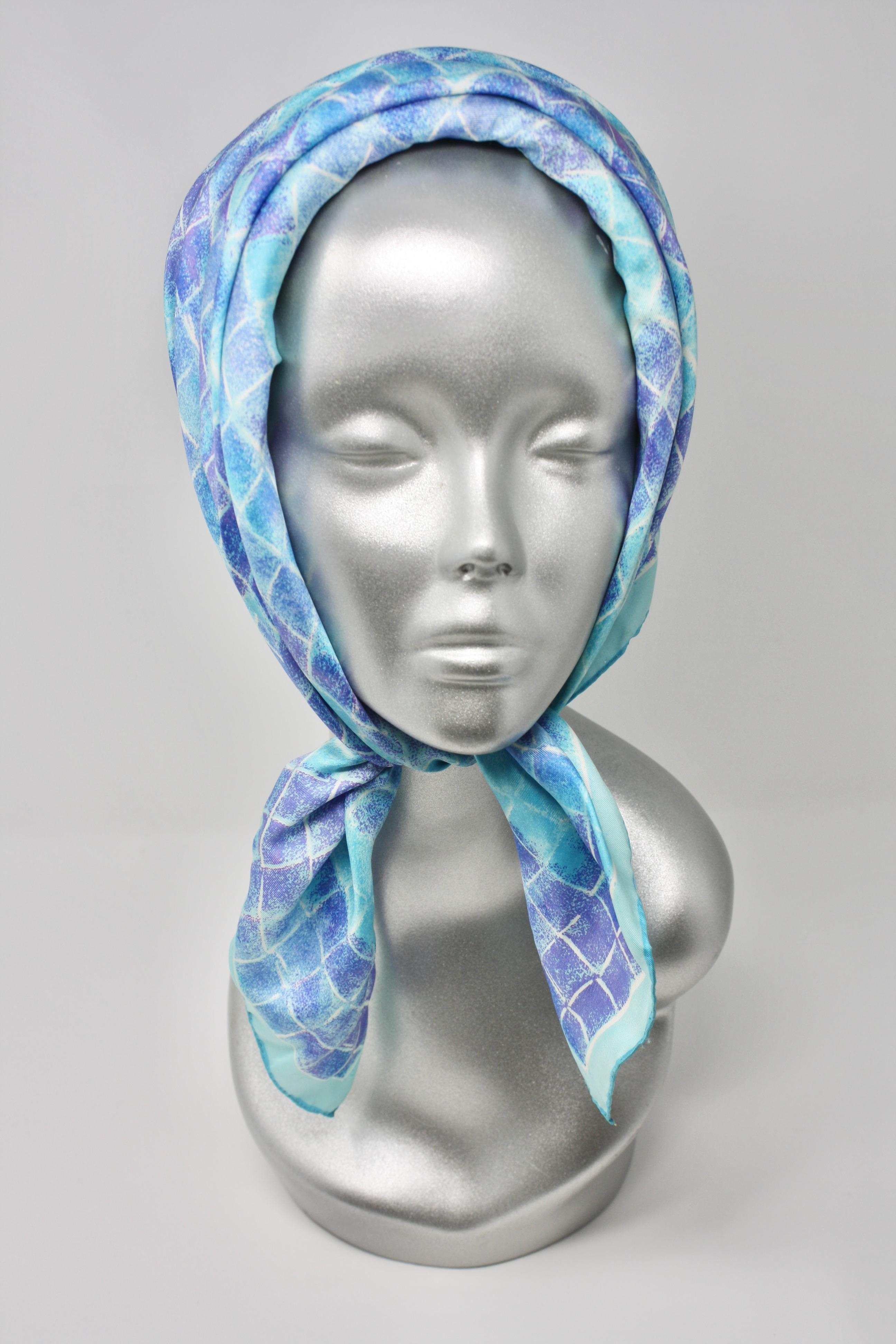 Rare Vintage 60's CHRISTIE Couture Blue & Turquoise Silk Scarf Hat!  Very Jackie O!  These Christie pieces are very hard to find and I was only able to find one documented piece online.  I have included a picture from the December 1963 issue of