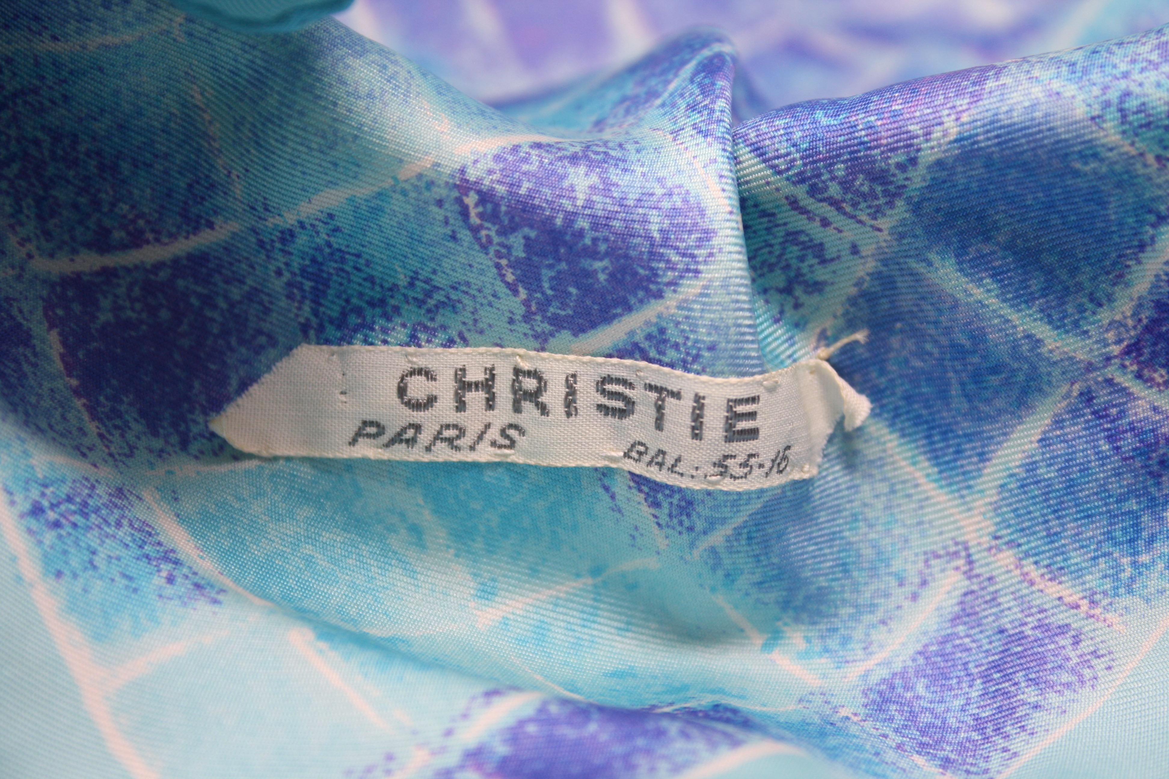 Blue Rare Vintage 60's CHRISTIE Couture Silk Scarf Hat For Sale