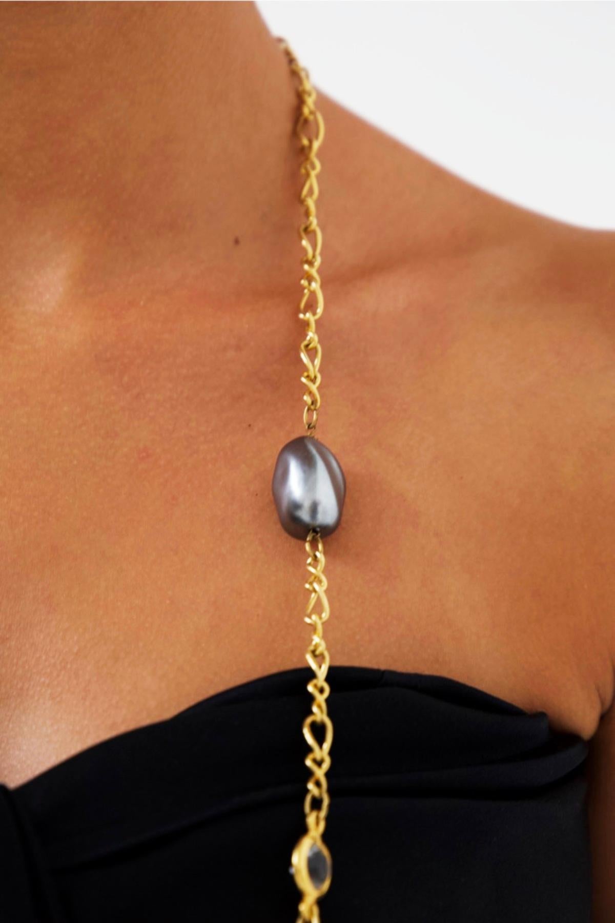Rare Vintage Adjustable Long Necklace w Stones In Good Condition In Milano, IT
