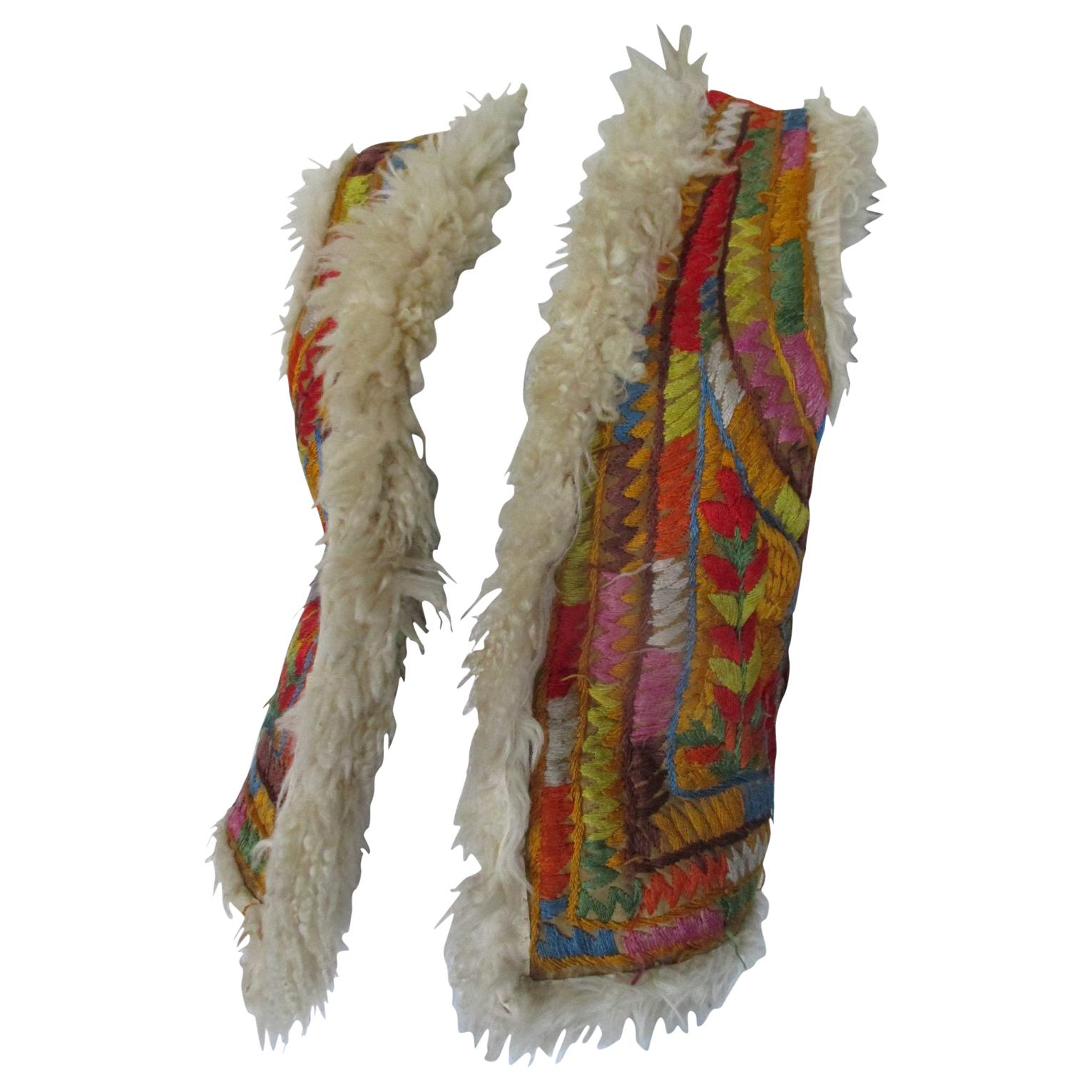 Rare Vintage Afghan Shearling Fur embroidered Vest