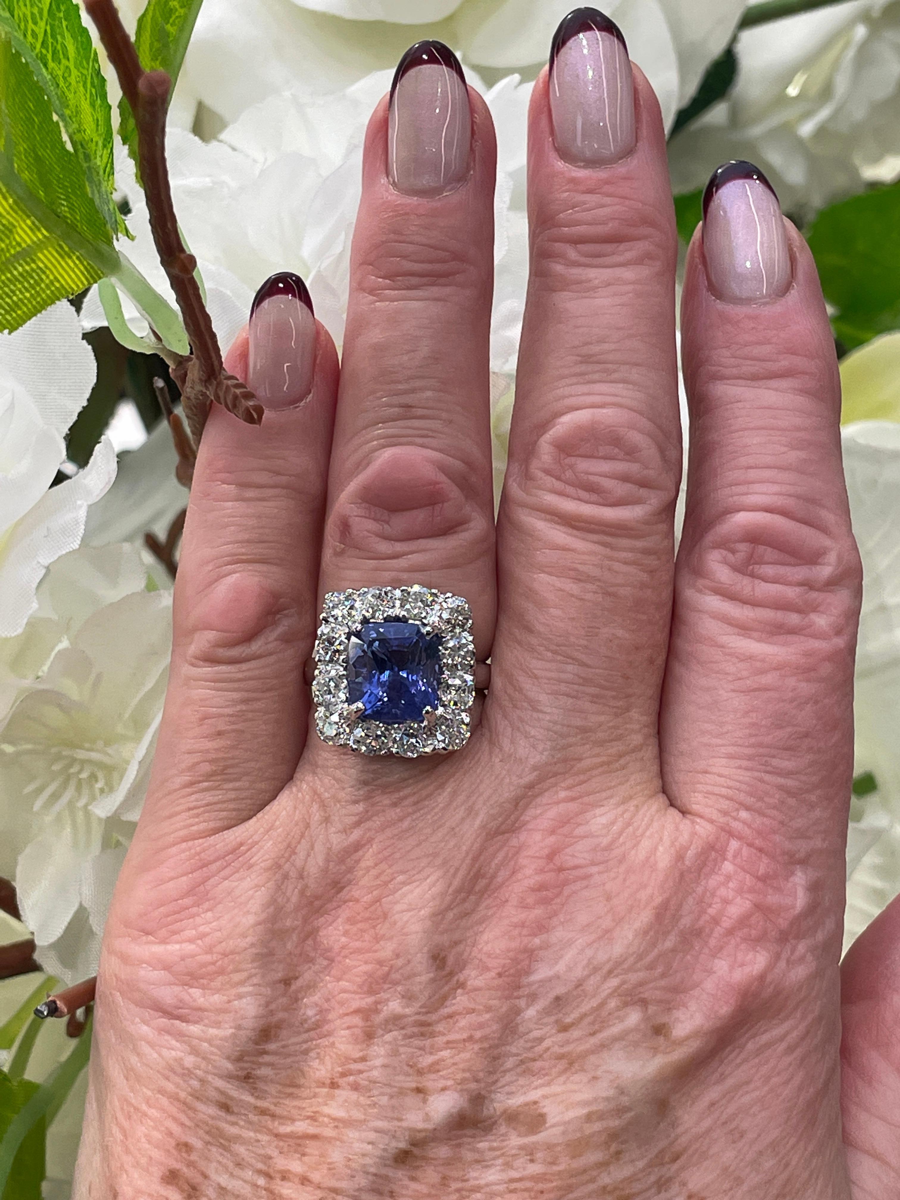 Rare Vintage AGL 8.65CTW Unheated Color-Shift Ceylon Sapphire and Dia 18KWG Ring For Sale 10