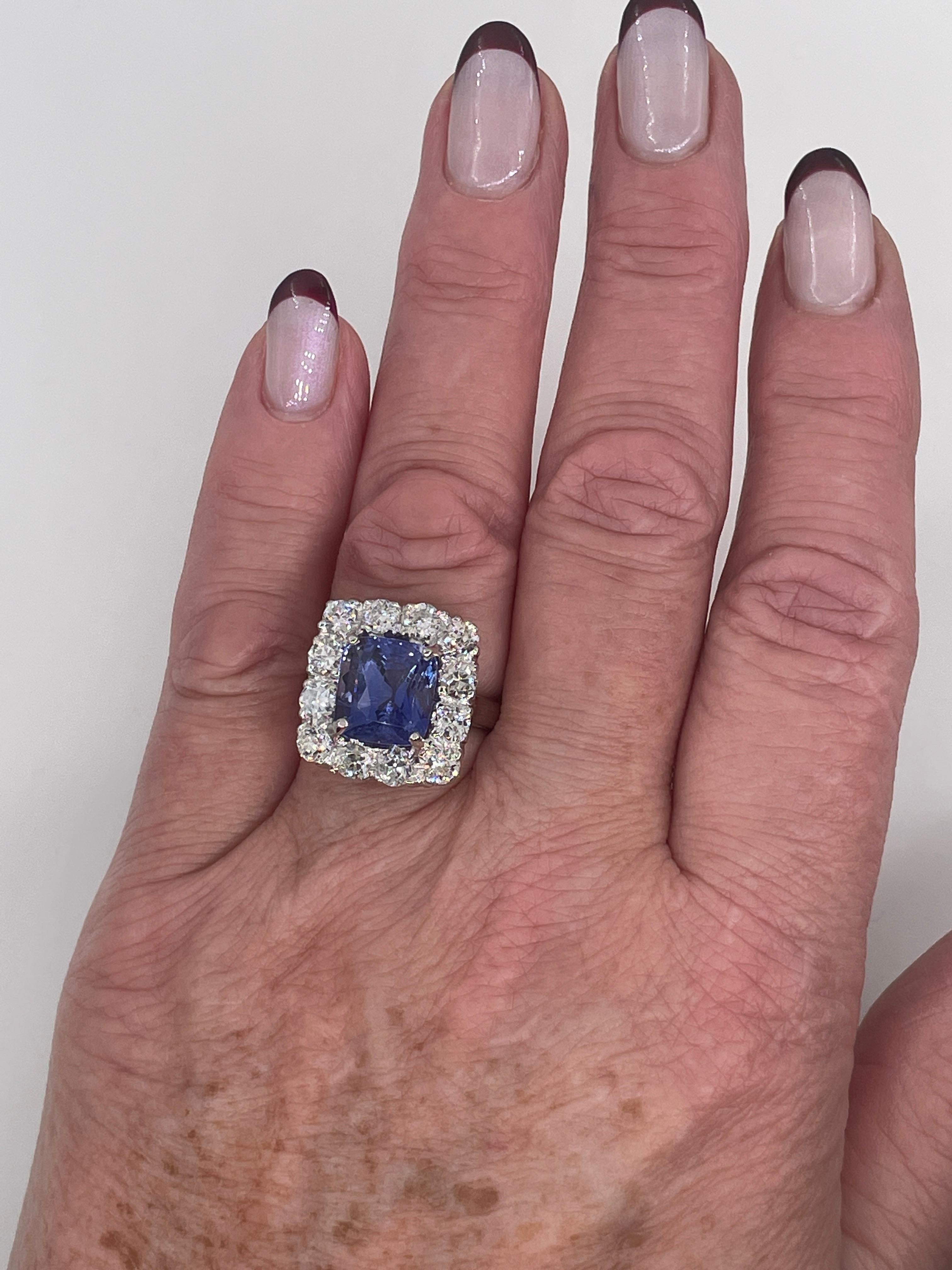 Rare Vintage AGL 8.65CTW Unheated Color-Shift Ceylon Sapphire and Dia 18KWG Ring For Sale 12