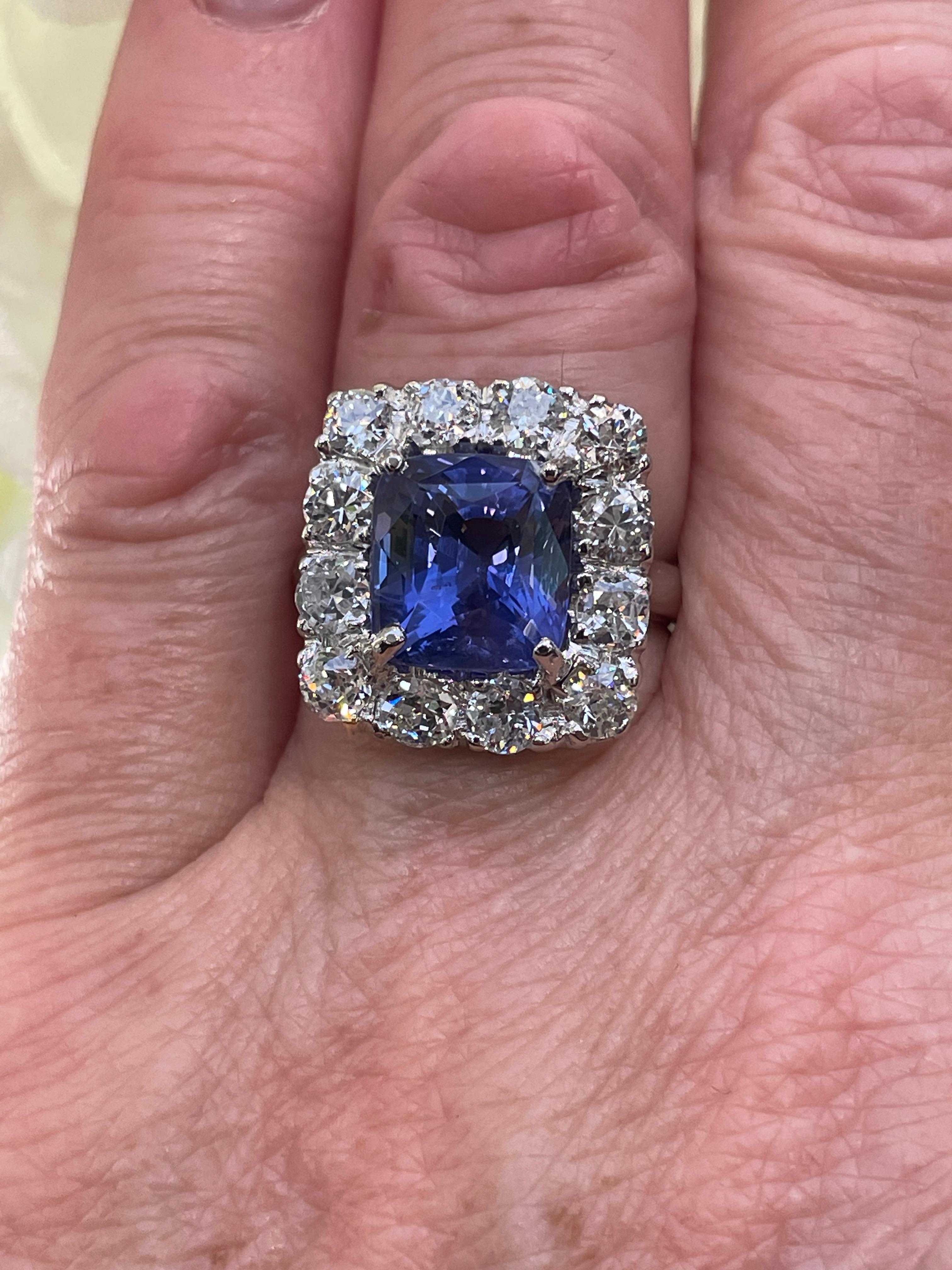 Women's Rare Vintage AGL 8.65CTW Unheated Color-Shift Ceylon Sapphire and Dia 18KWG Ring For Sale