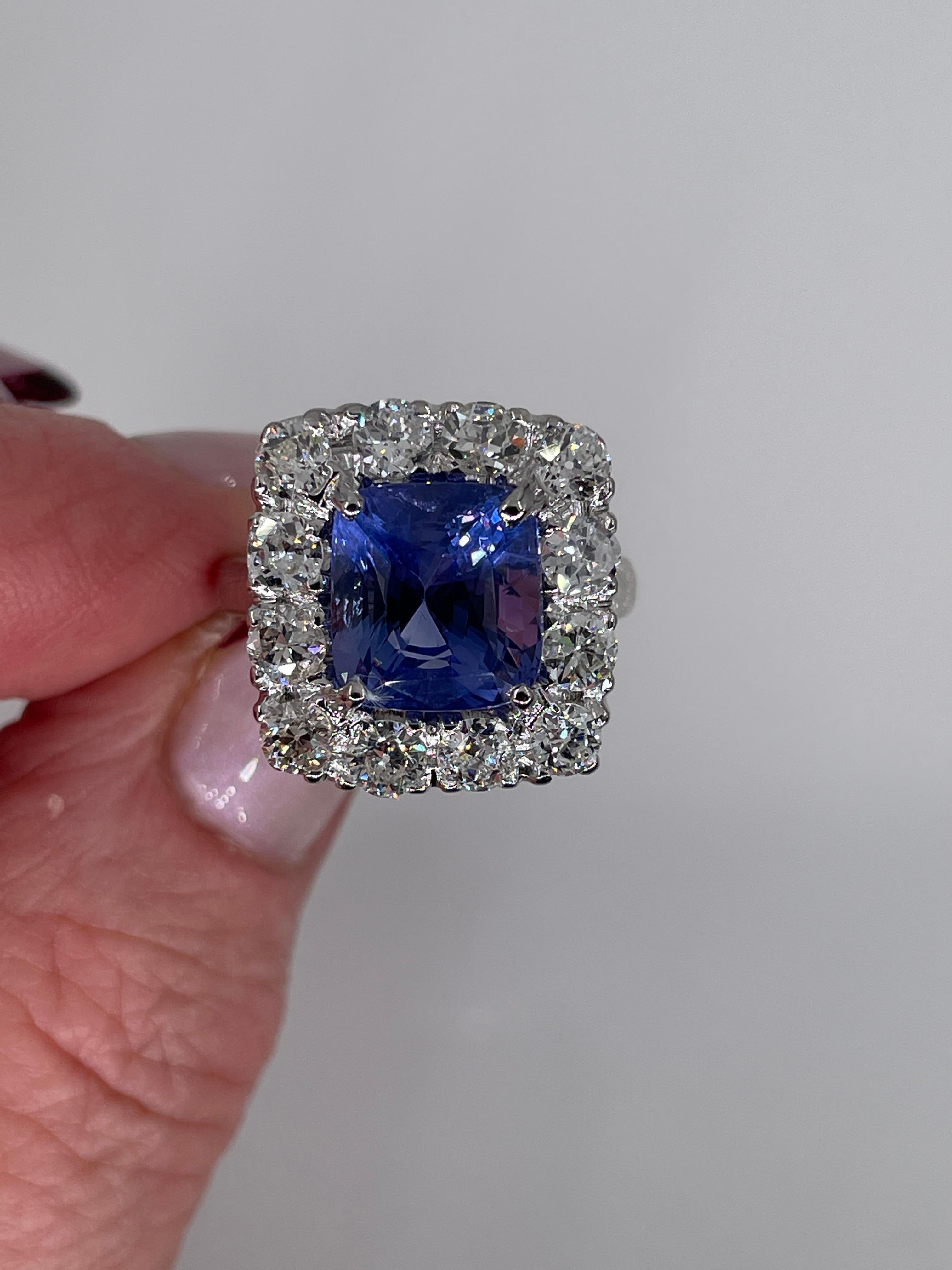 Rare Vintage AGL 8.65CTW Unheated Color-Shift Ceylon Sapphire and Dia 18KWG Ring For Sale 2