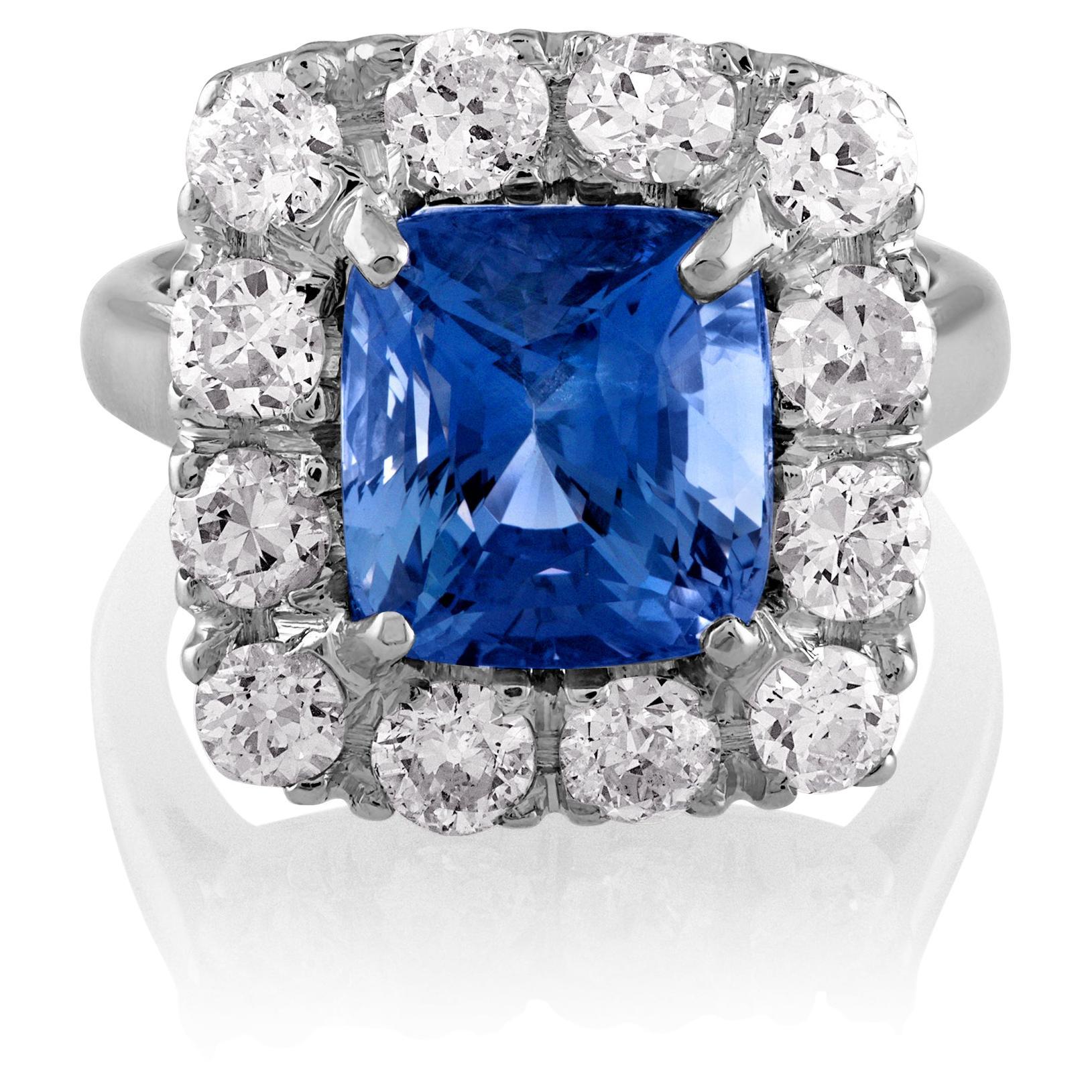 Rare Vintage AGL 8.65CTW Unheated Color-Shift Ceylon Sapphire and Dia 18KWG Ring For Sale