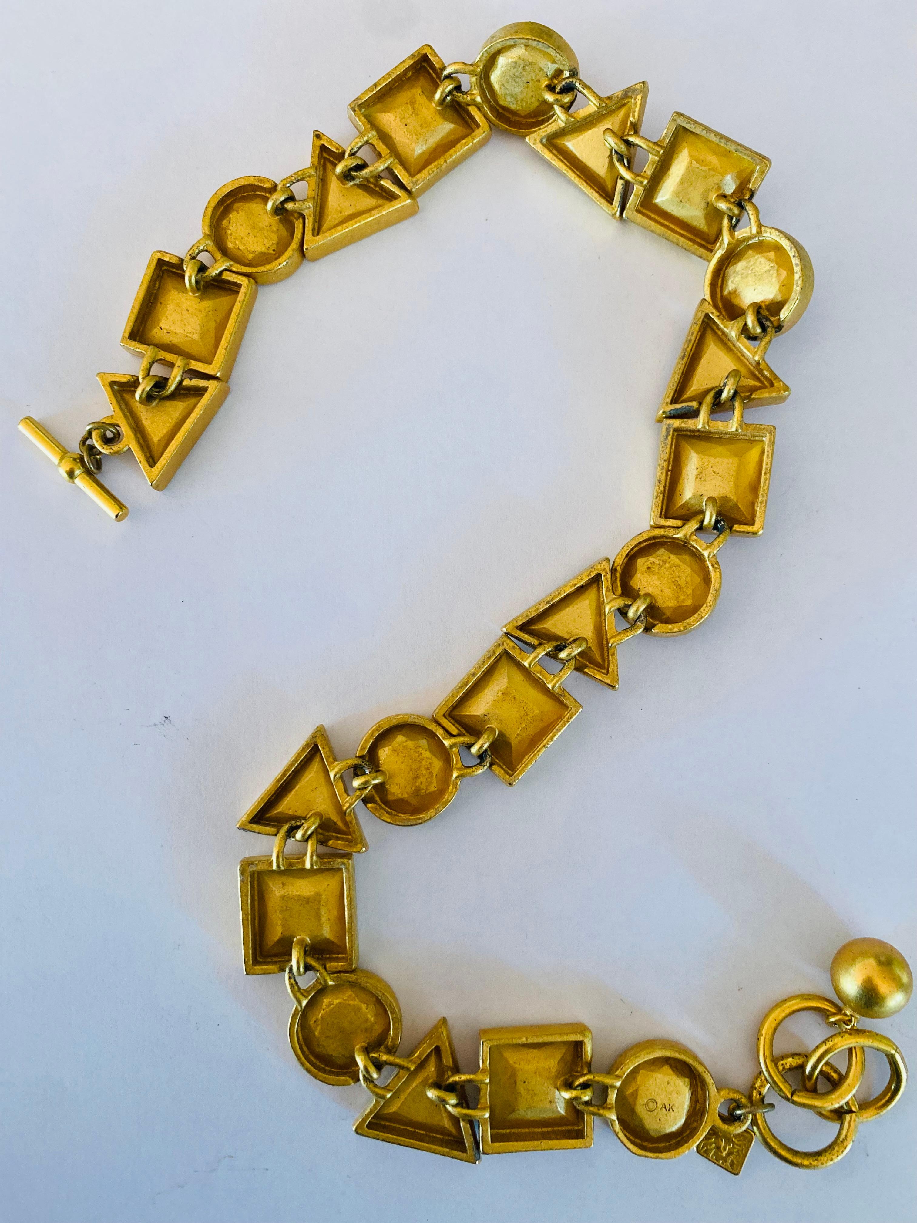 Rare Vintage Anne Klein Red Resin and Brass Shapes Statement Necklace In Good Condition For Sale In San Diego, CA