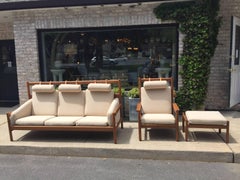 Rare Vintage Arne Norell Teak Armchair and Ottoman with Leather Straps