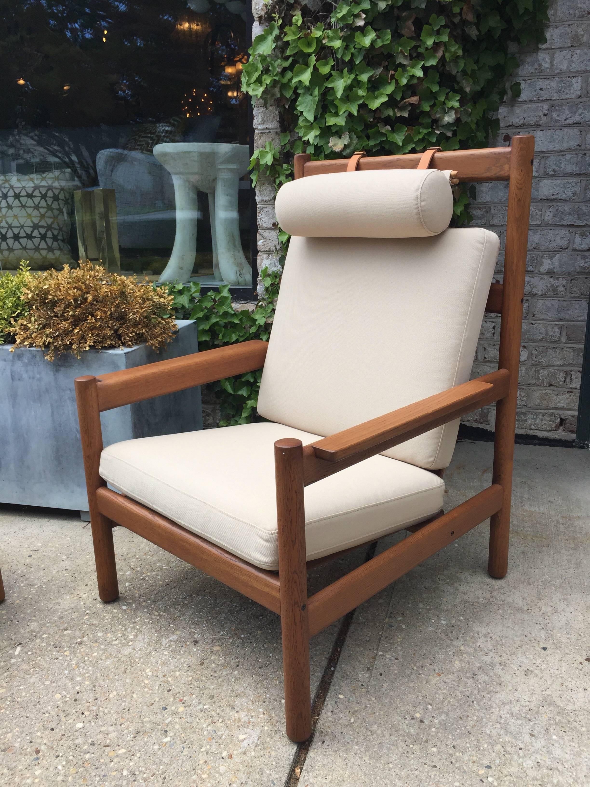 Swedish Rare Vintage Arne Norell Teak Armchair and Ottoman with Leather Straps For Sale