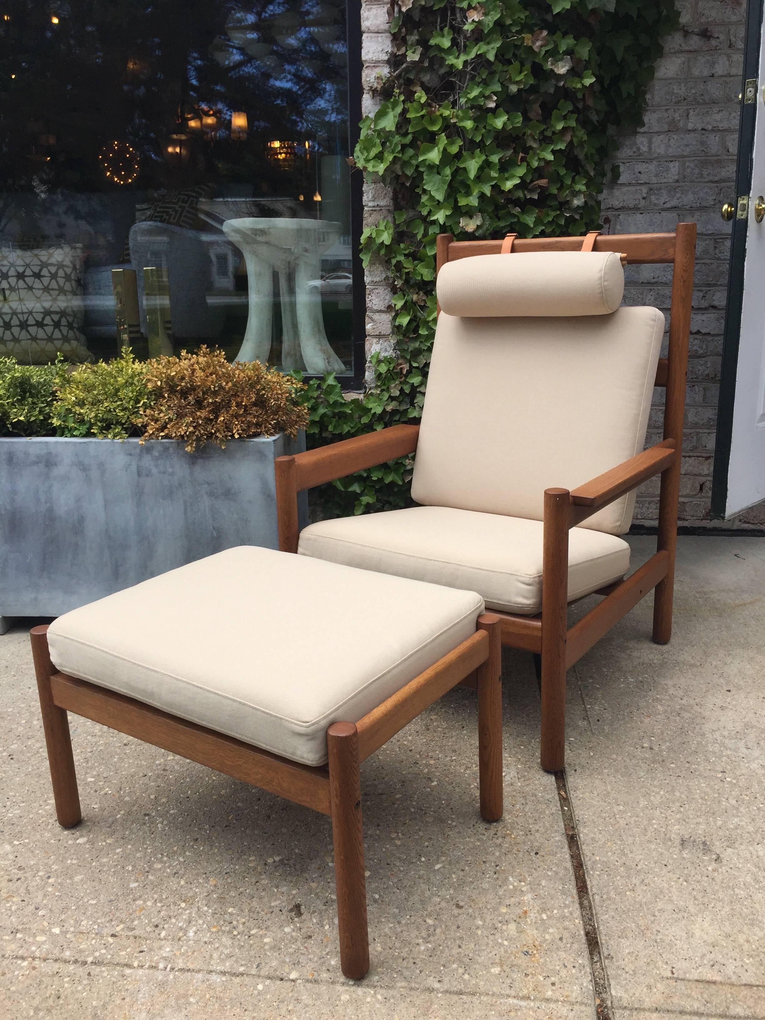 Rare Vintage Arne Norell Teak Armchair and Ottoman with Leather Straps For Sale 1