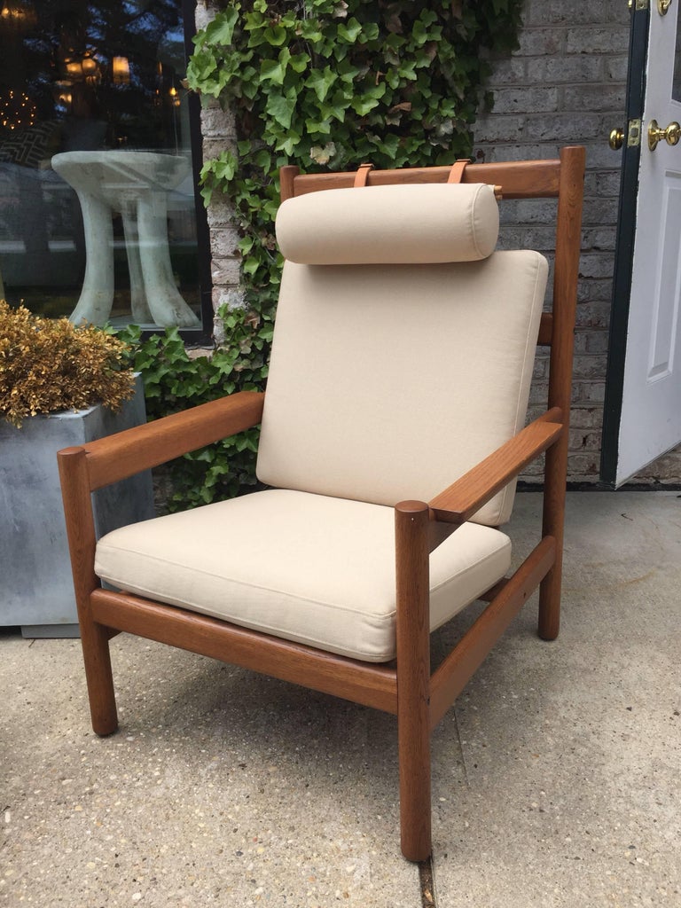 Rare Vintage Arne Norell Teak Armchair and Ottoman with Leather Straps For Sale at 1stDibs