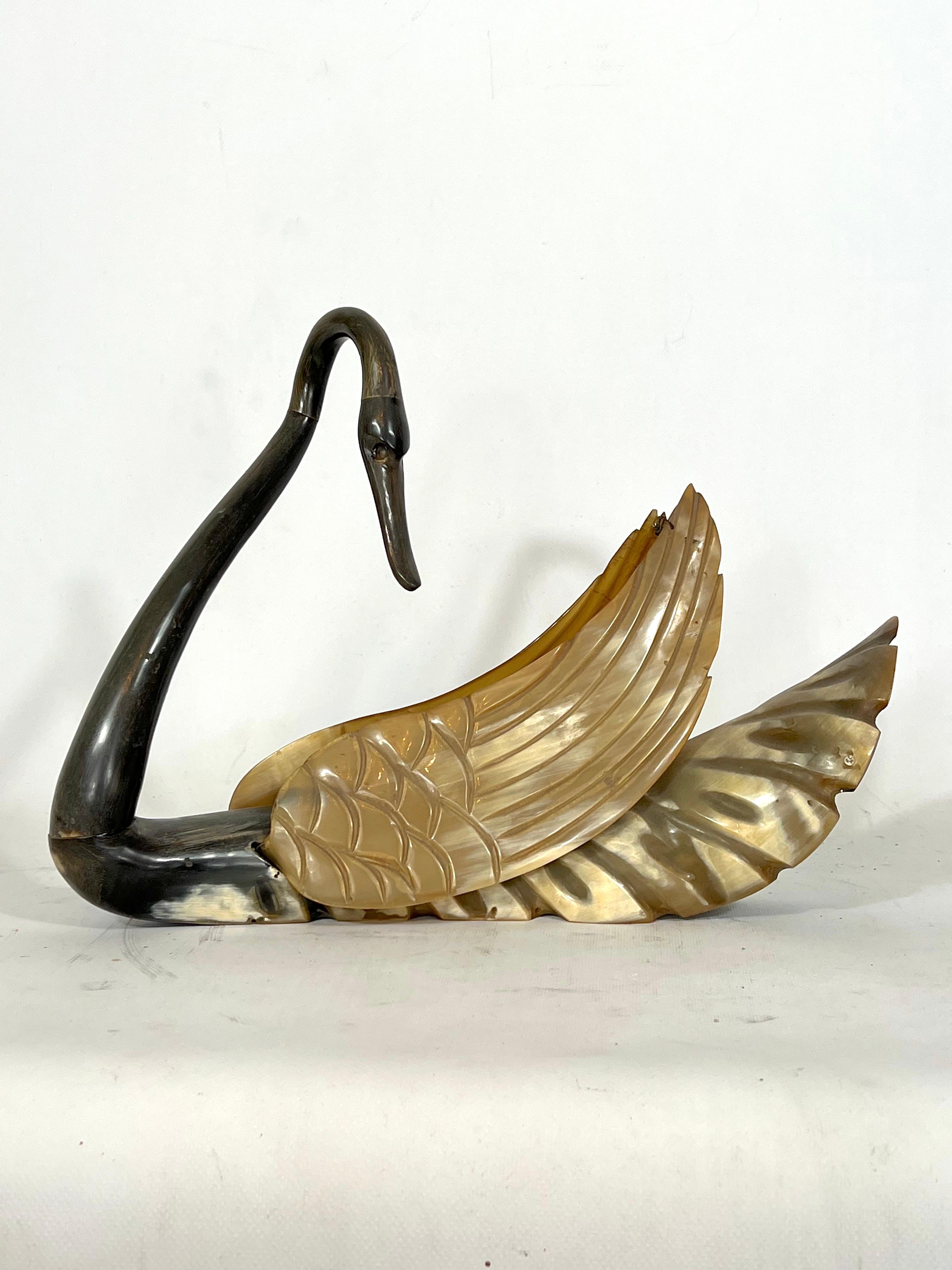 Excellent vintage condition with normal trace of age and use for this Art Nouveau swan sculpture made from horn.