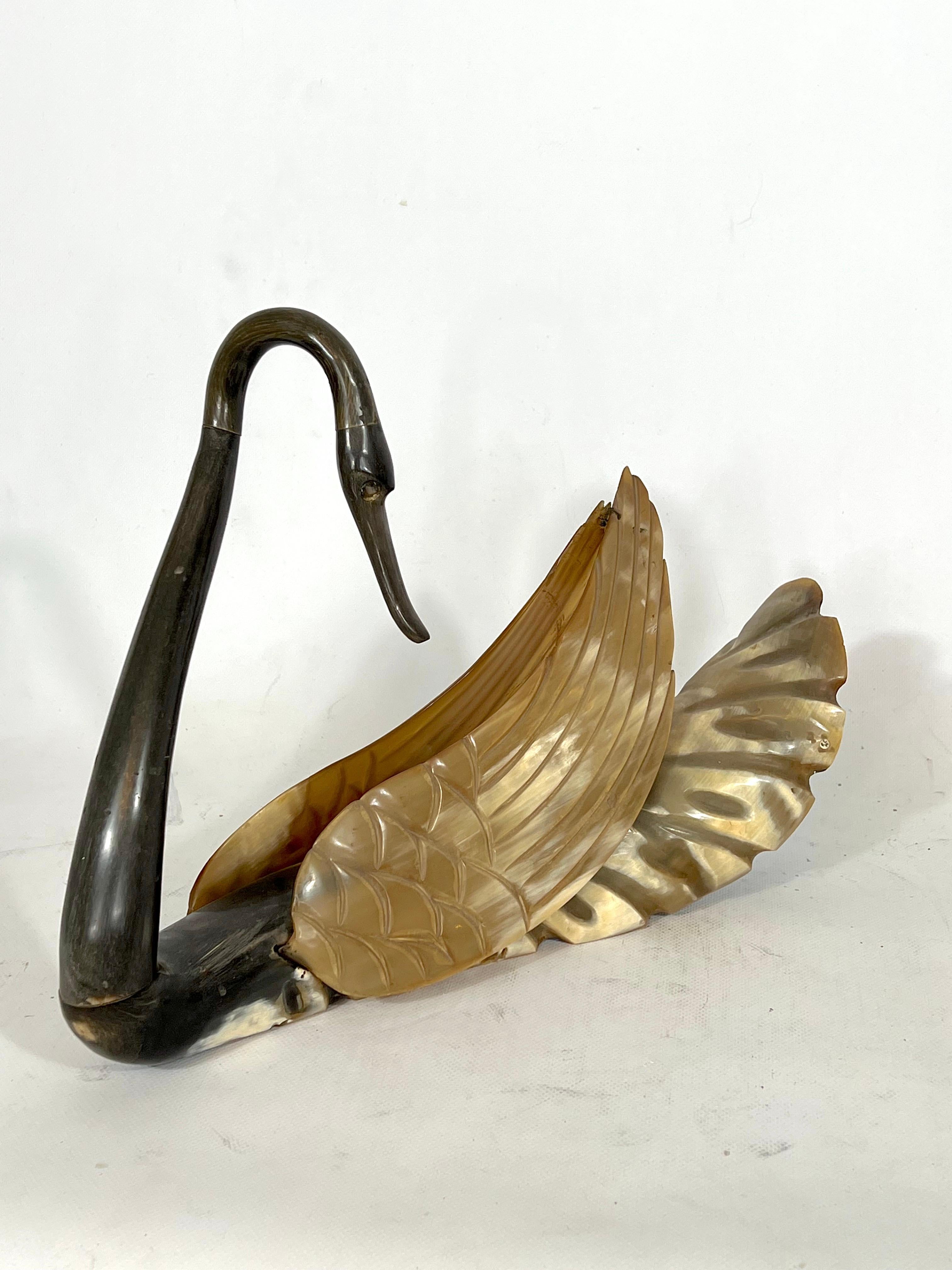 Italian Rare Vintage Art Nouveau Horn Swan Sculpture from 20s