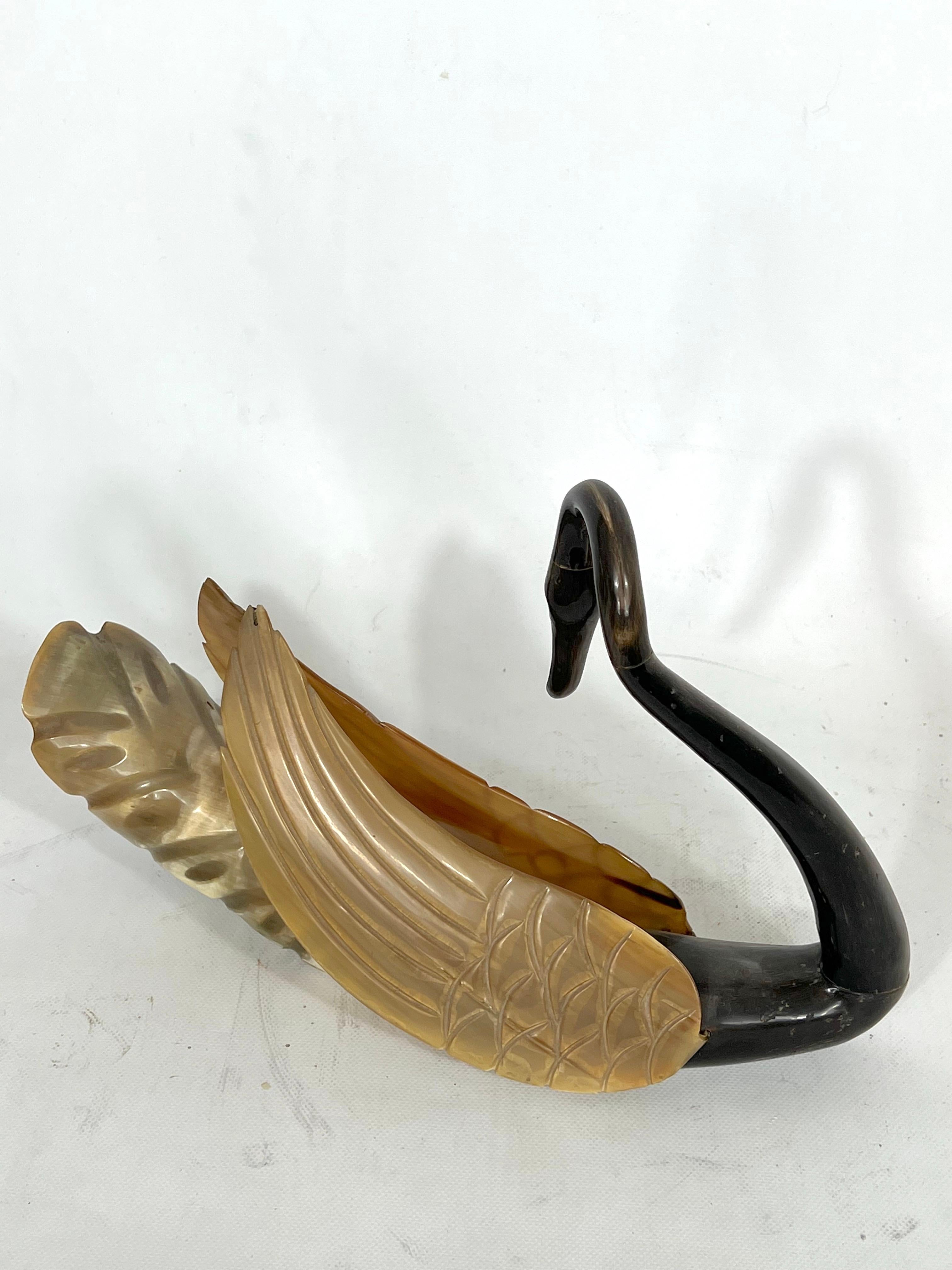 Early 20th Century Rare Vintage Art Nouveau Horn Swan Sculpture from 20s