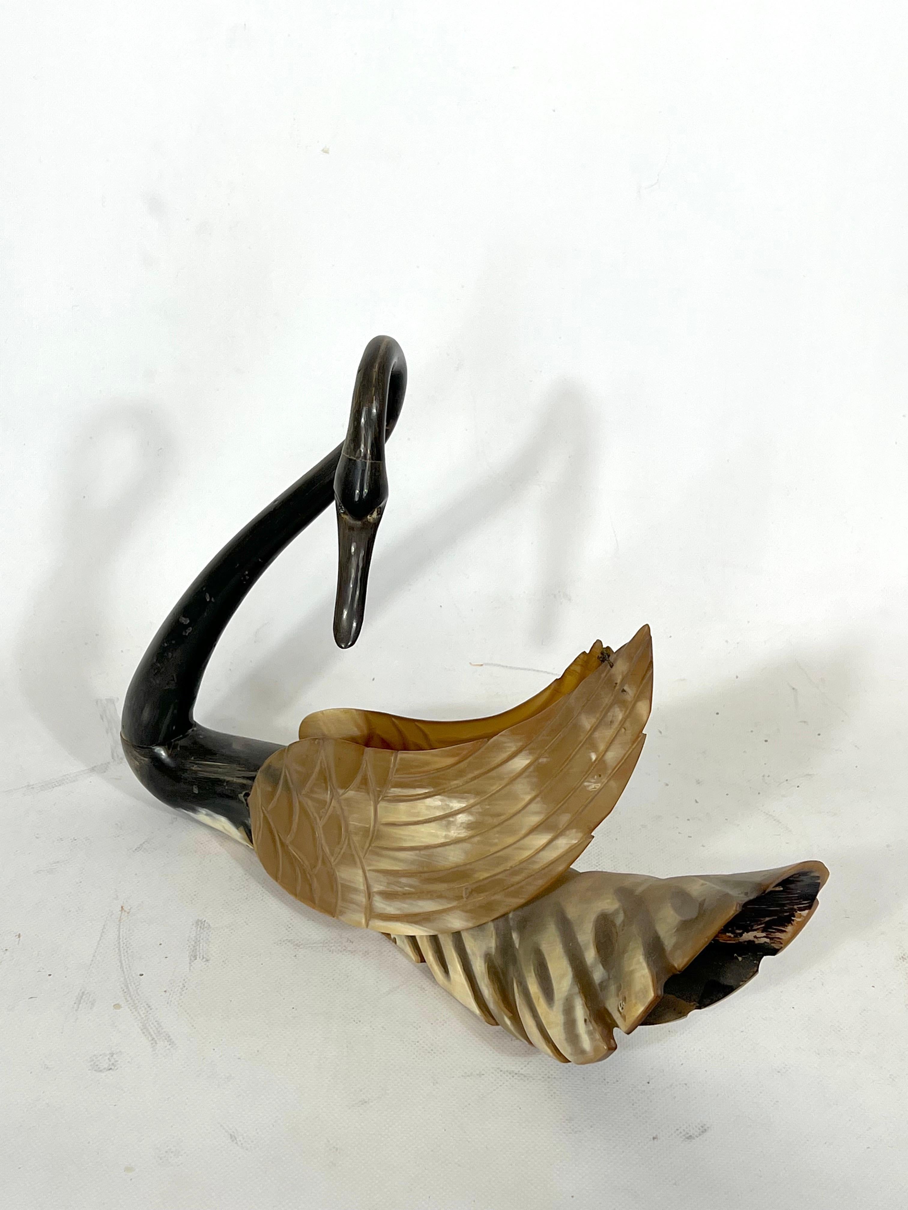 Rare Vintage Art Nouveau Horn Swan Sculpture from 20s 1