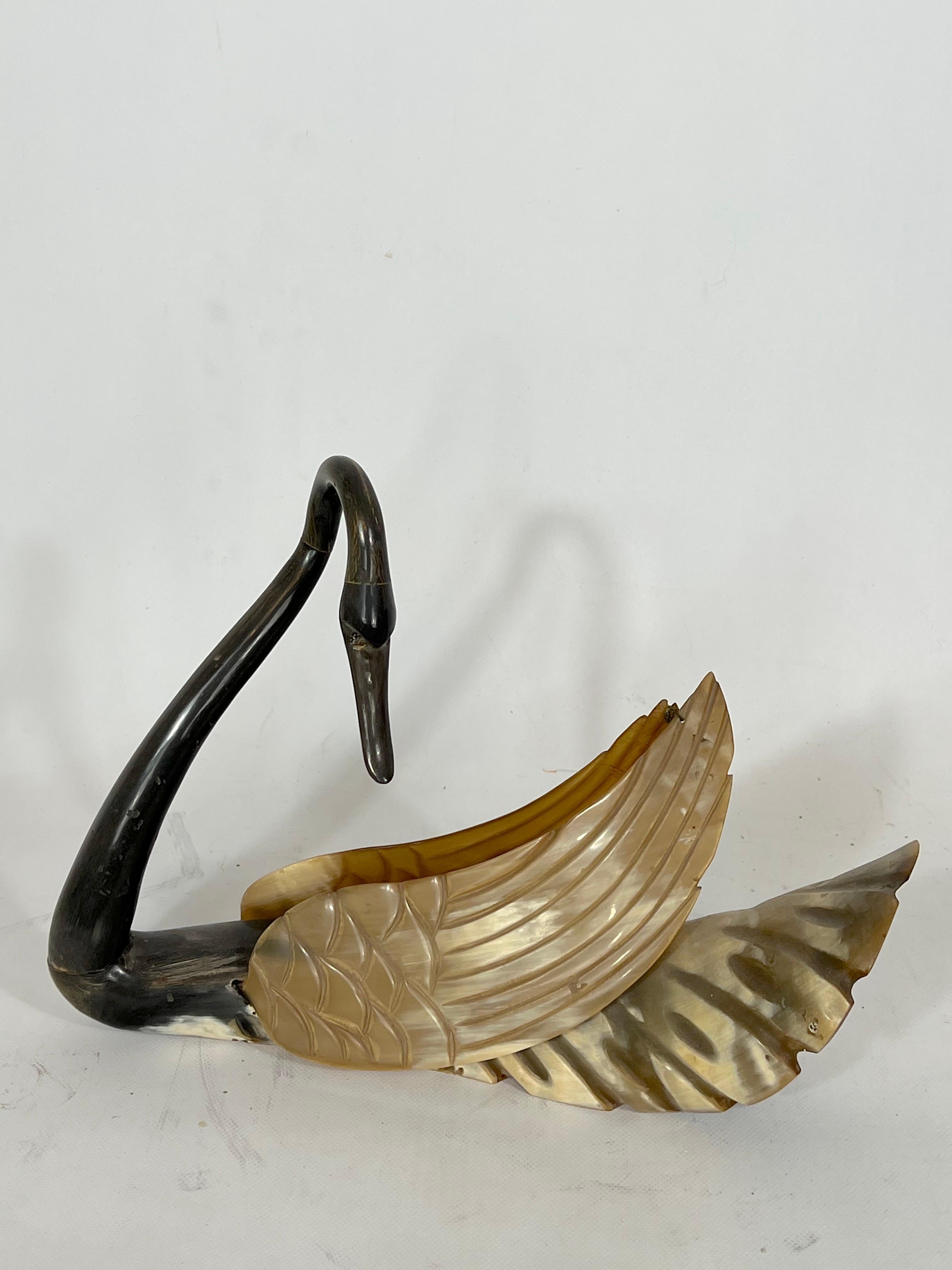 Rare Vintage Art Nouveau Horn Swan Sculpture from 20s 2