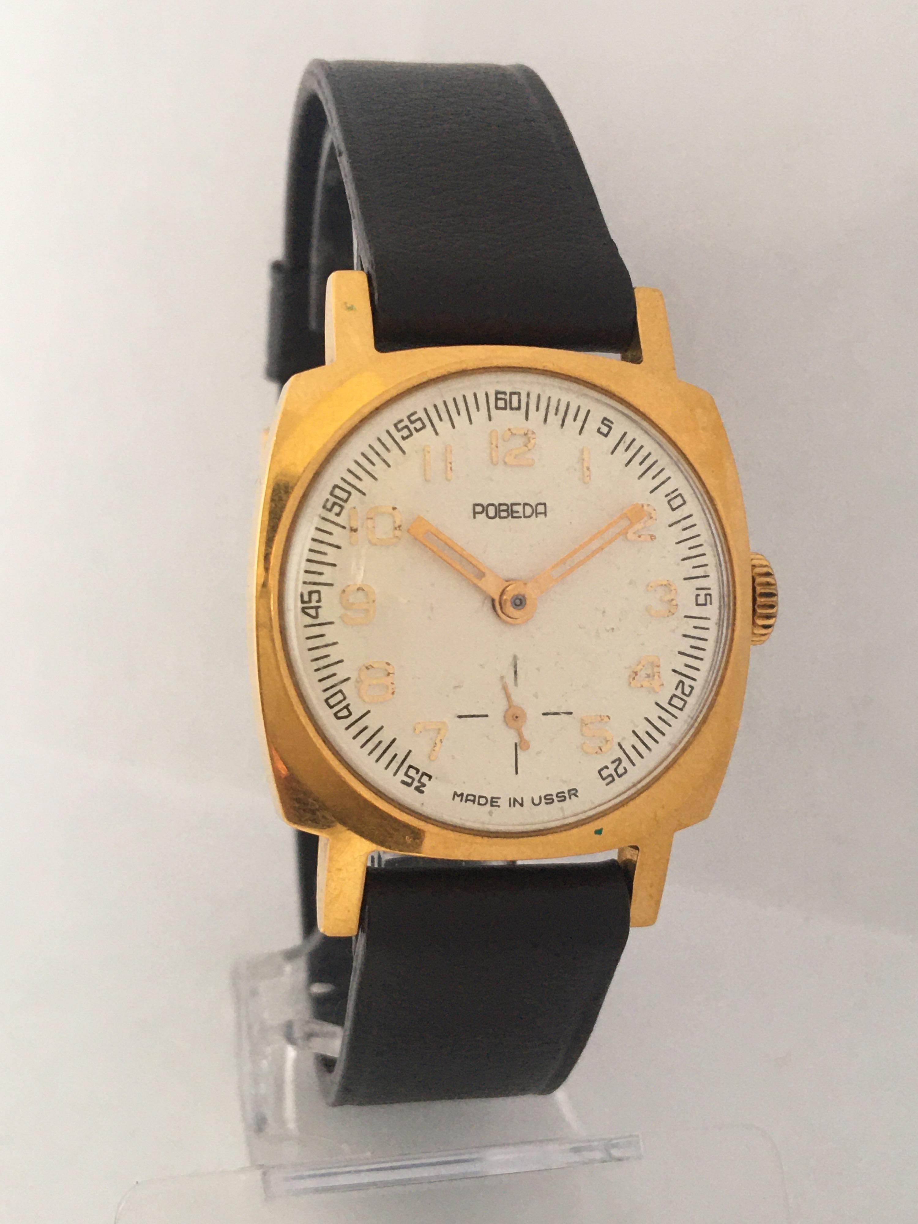 Seltene Vintage AU10 Vergoldete Quadratische Russische Mechanische Uhr 3