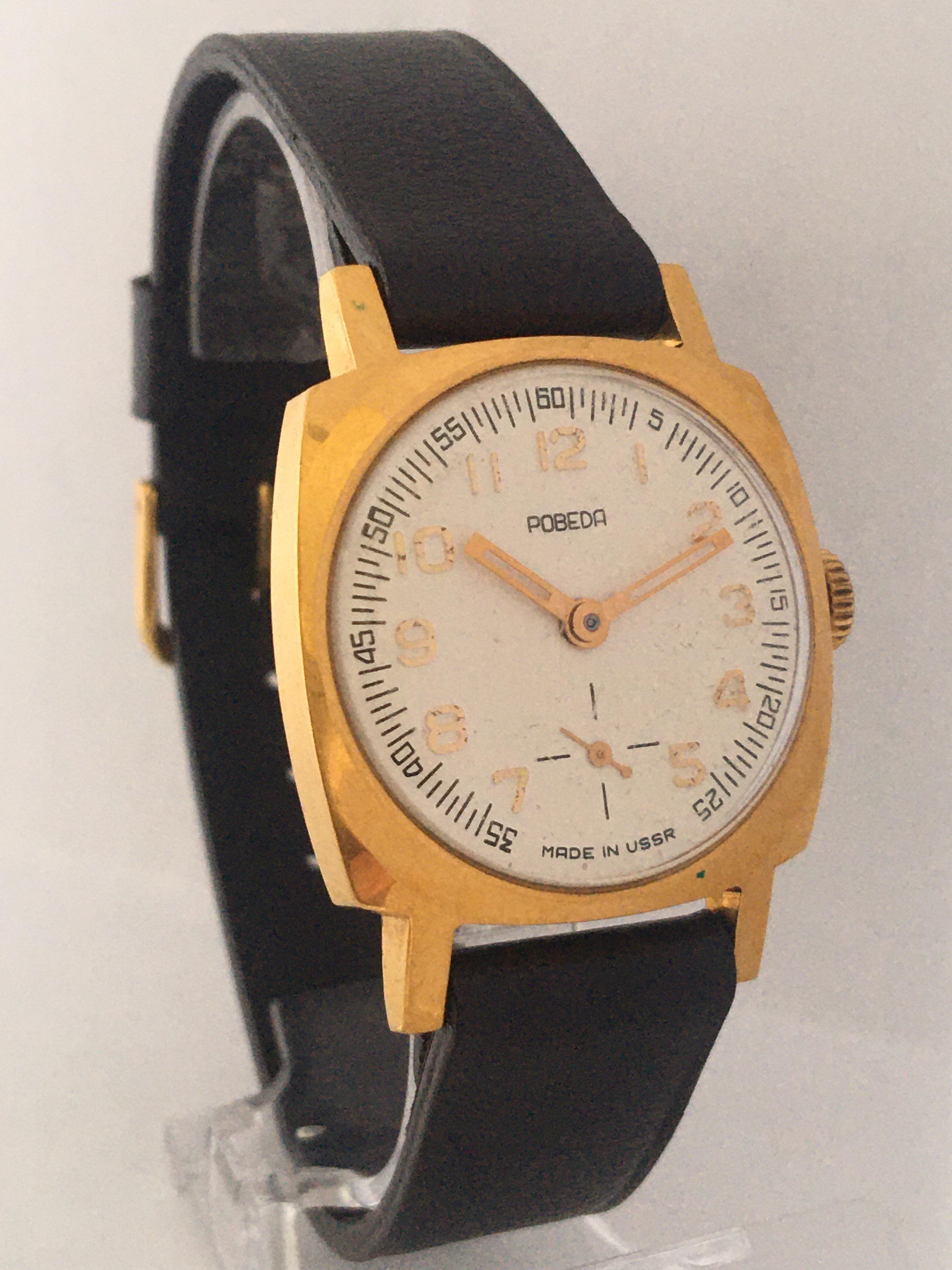 Seltene Vintage AU10 Vergoldete Quadratische Russische Mechanische Uhr 4
