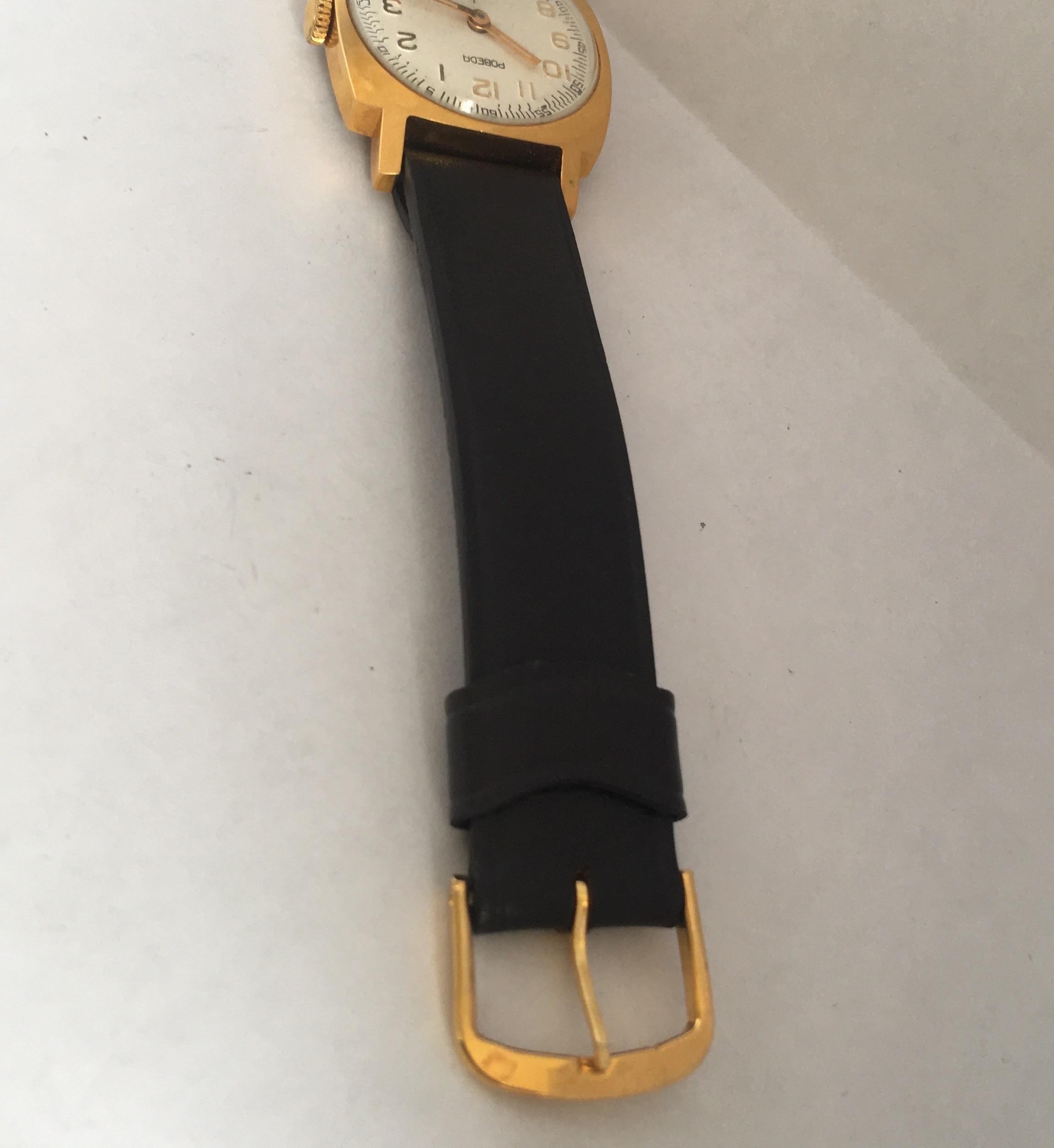 Seltene Vintage AU10 Vergoldete Quadratische Russische Mechanische Uhr 6