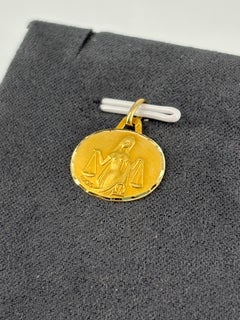 Rare Vintage Augis 18-Karat Gold Libra Zodiac Plaque Pendant All Gold