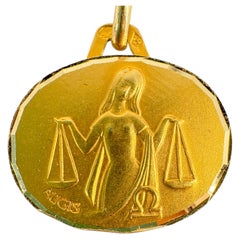 Rare Vintage Augis 18-Karat Gold Libra Zodiac Plaque Pendant All Gold