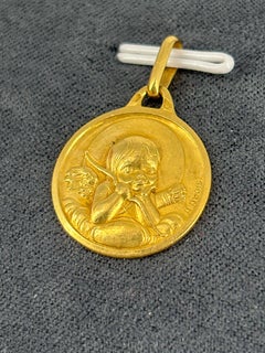 Rare Vintage Augis 18k Gold Cupid Love Medal Hand Engraved 1979