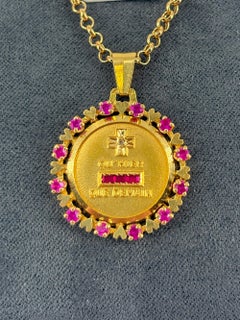 Rare Vintage Augis 18k Gold Heart Halo Love Token Medal Ruby Diamond 24mm