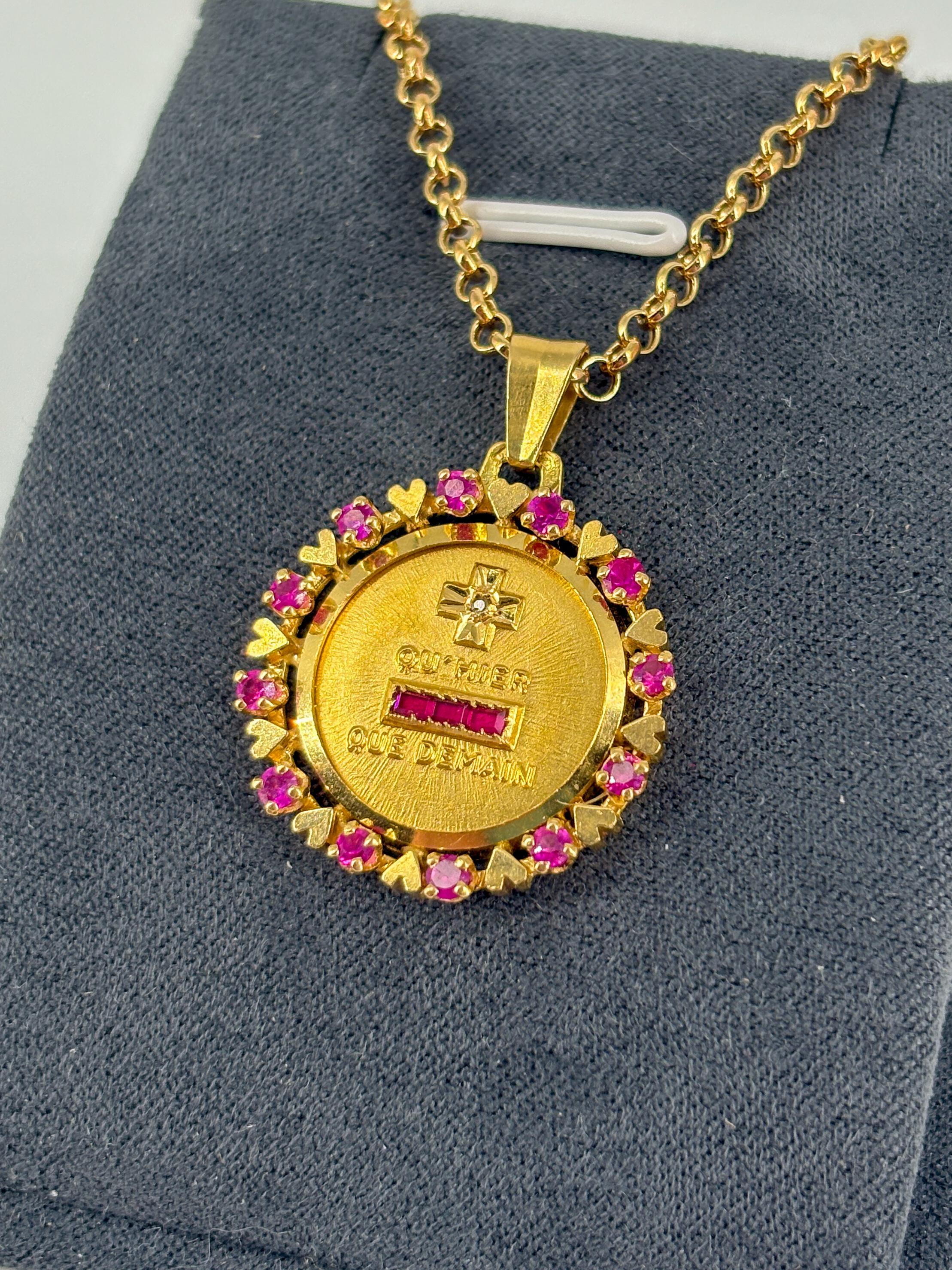 Rare Vintage Augis 18k Gold Heart Halo Love Token Medal Ruby Diamond ...
