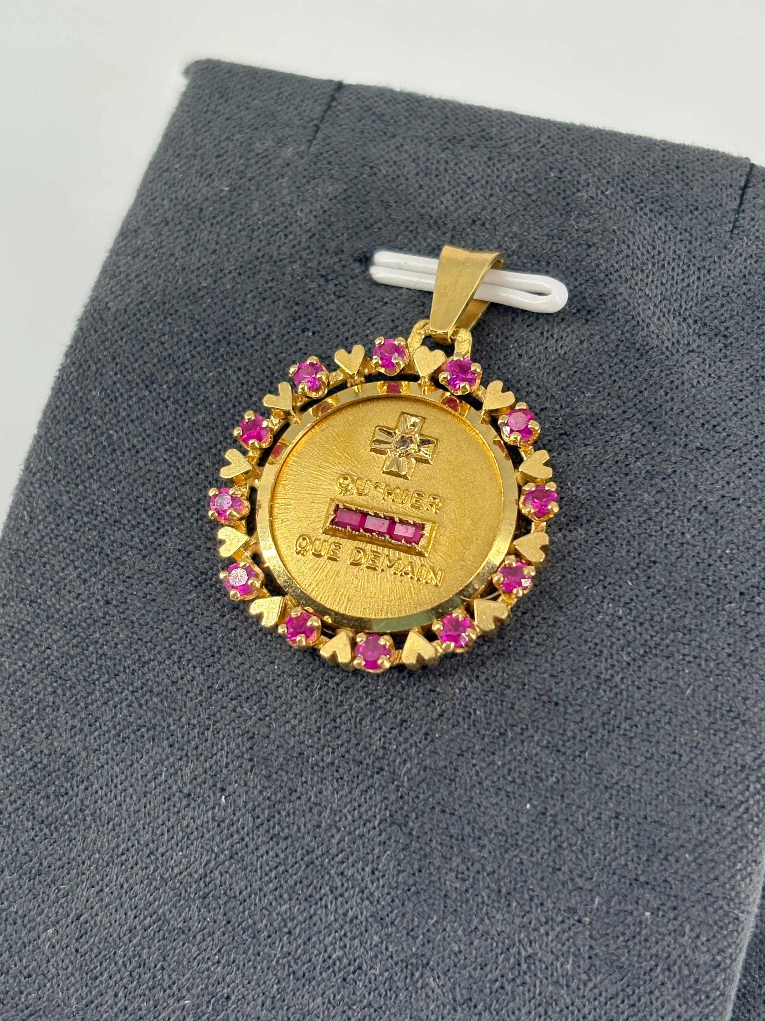 Rare Vintage Augis 18k Gold Heart Halo Love Token Medal Ruby Diamond ...