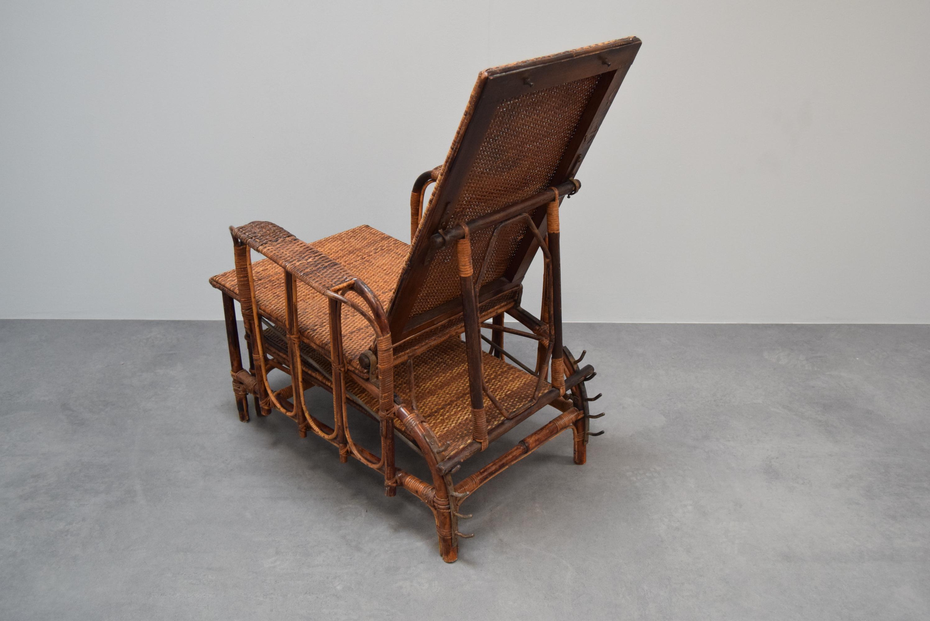 Rare Vintage Bauhaus Rattan & Bamboo Chair with Ottoman by Erich Dieckmann, 1930 For Sale 4