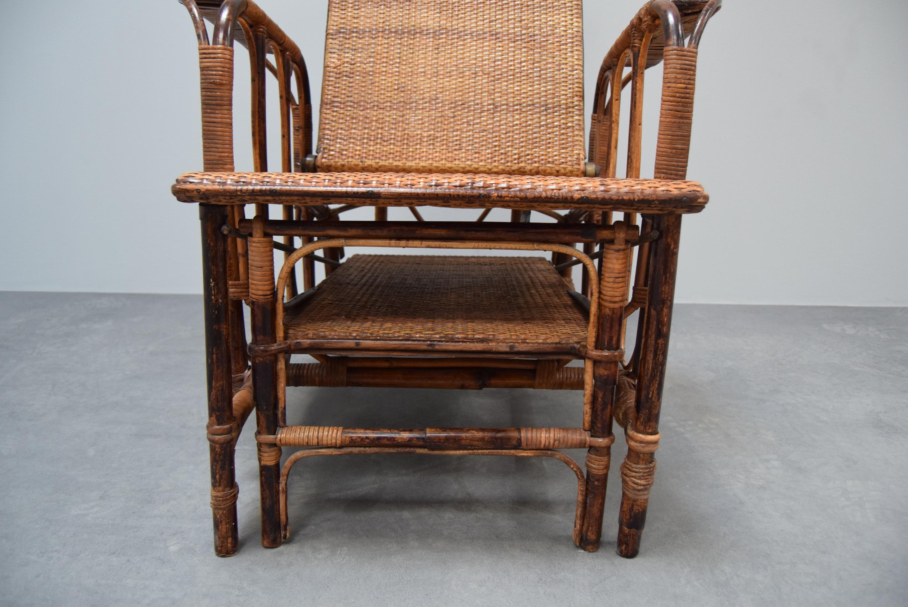 Rare Vintage Bauhaus Rattan & Bamboo Chair with Ottoman by Erich Dieckmann, 1930 For Sale 8