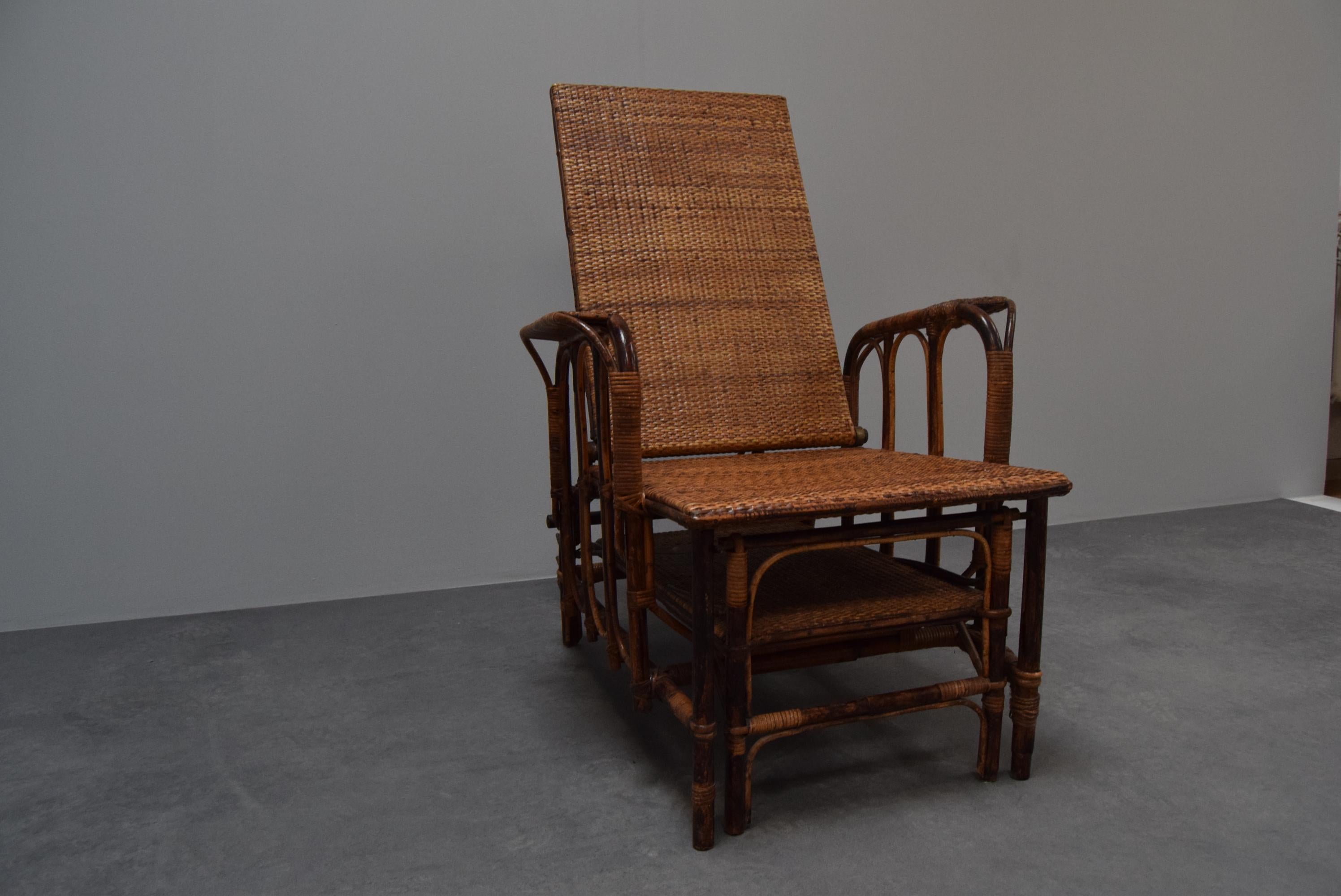 Rare Vintage Bauhaus Rattan & Bamboo Chair with Ottoman by Erich Dieckmann, 1930 For Sale 11