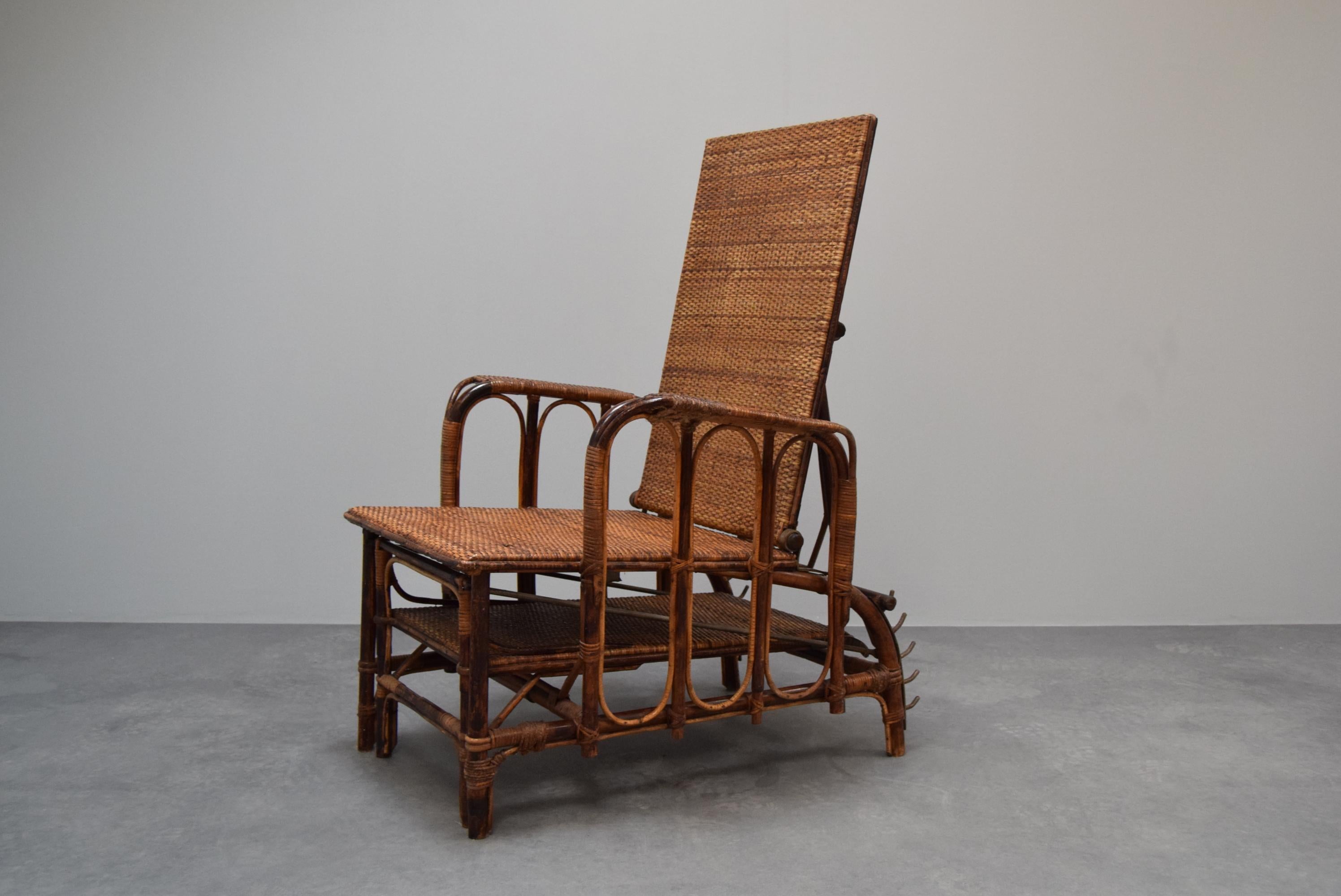 German Rare Vintage Bauhaus Rattan & Bamboo Chair with Ottoman by Erich Dieckmann, 1930 For Sale