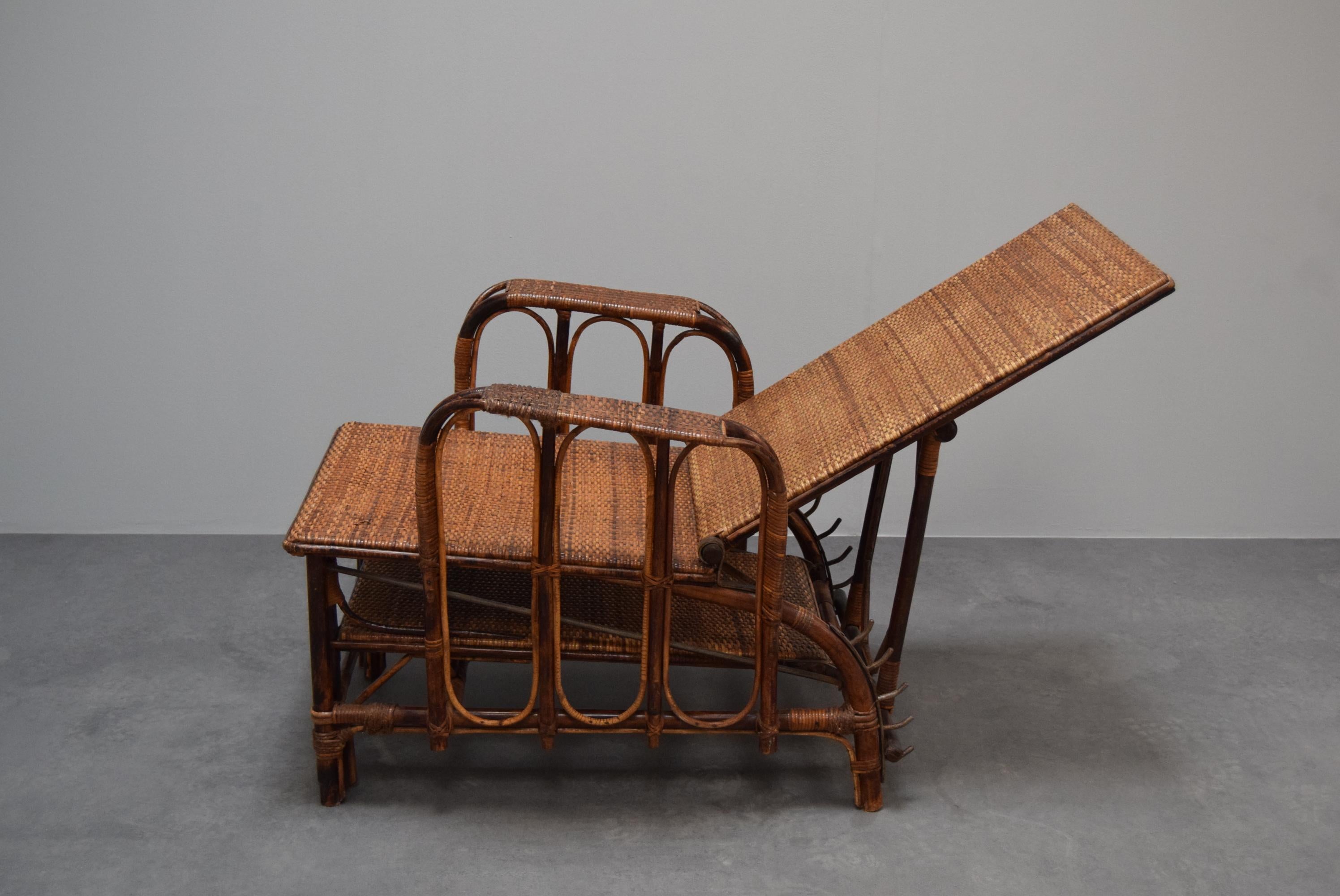 Rare Vintage Bauhaus Rattan & Bamboo Chair with Ottoman by Erich Dieckmann, 1930 In Fair Condition For Sale In Praha, CZ