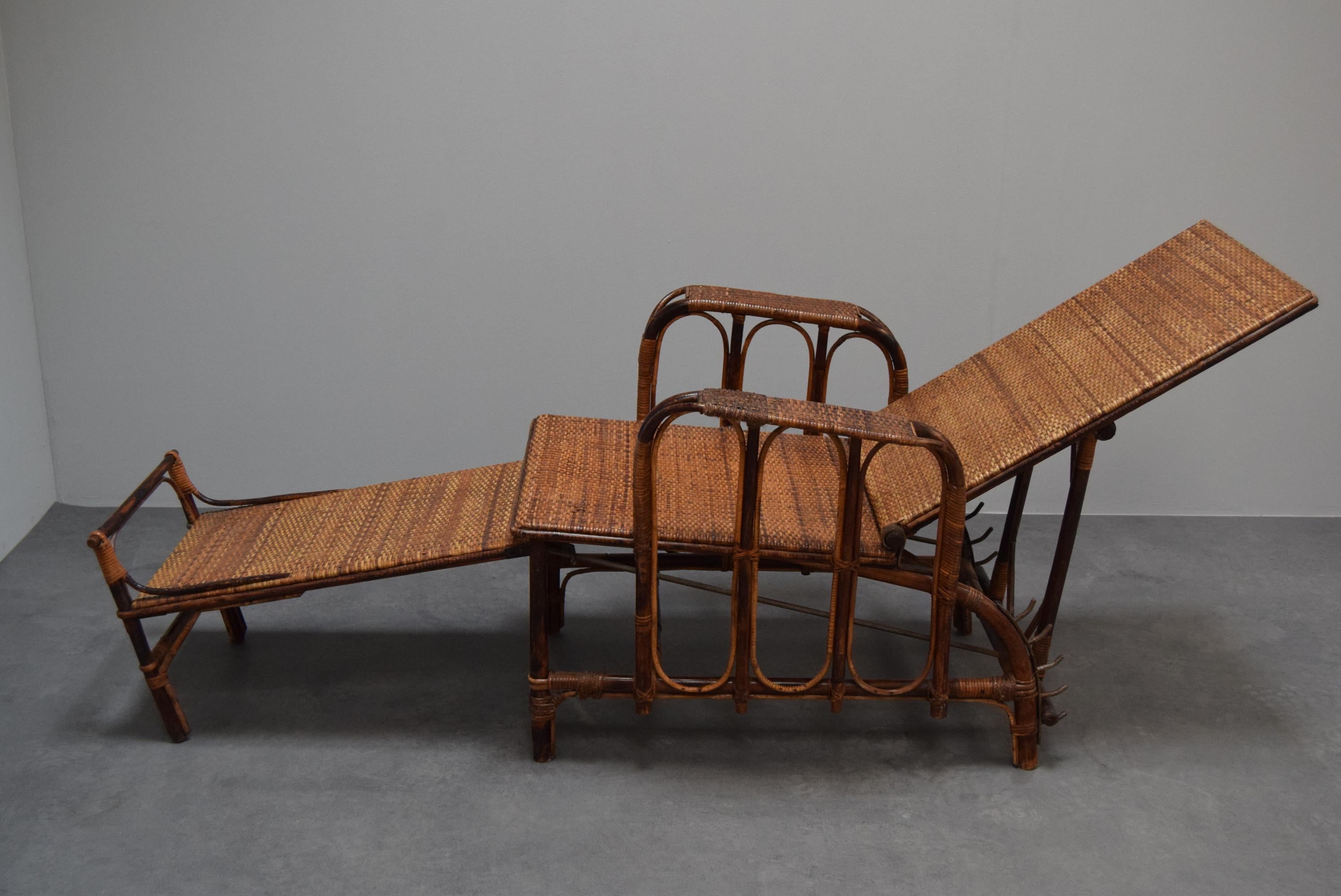 Mid-20th Century Rare Vintage Bauhaus Rattan & Bamboo Chair with Ottoman by Erich Dieckmann, 1930 For Sale