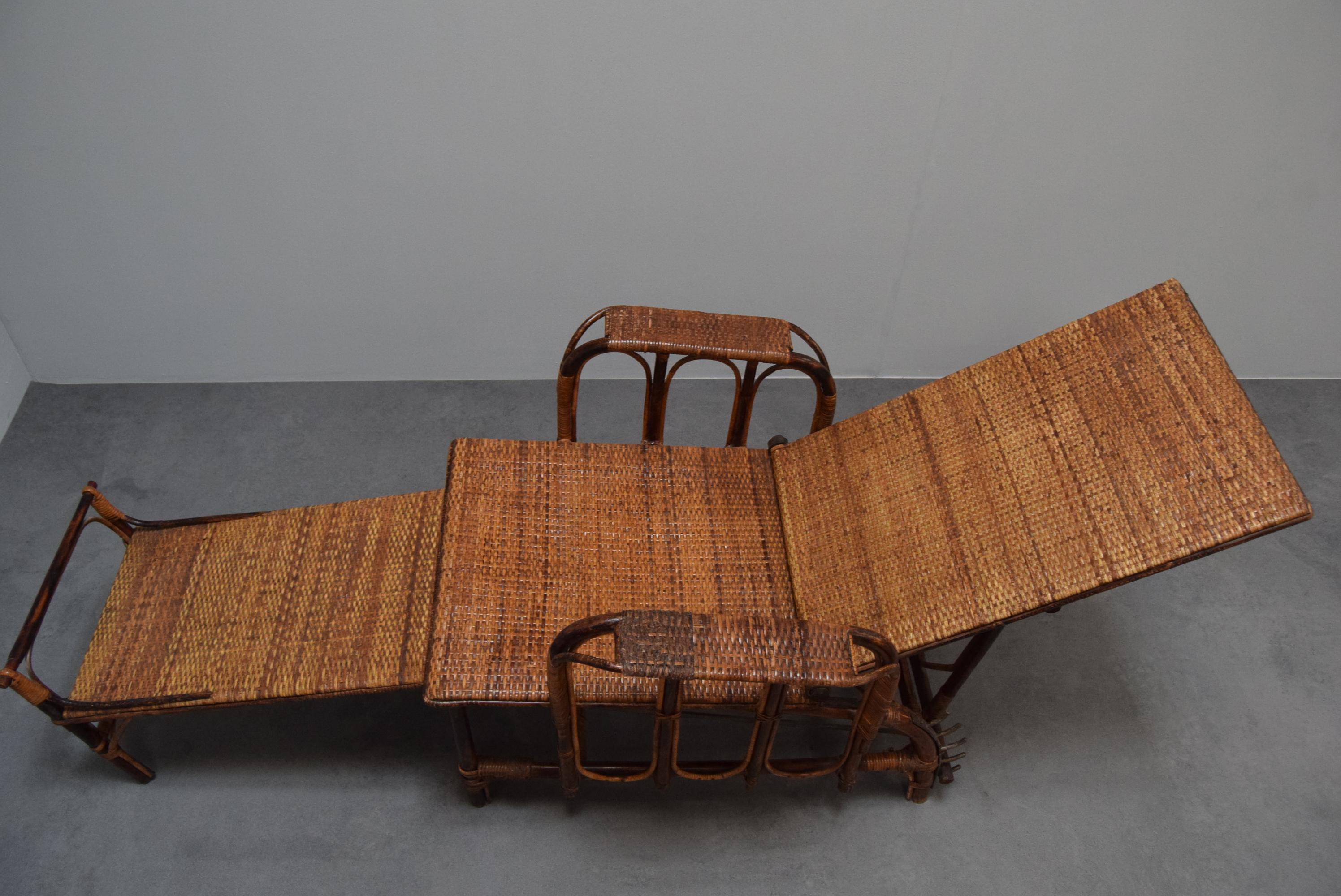 Metal Rare Vintage Bauhaus Rattan & Bamboo Chair with Ottoman by Erich Dieckmann, 1930 For Sale