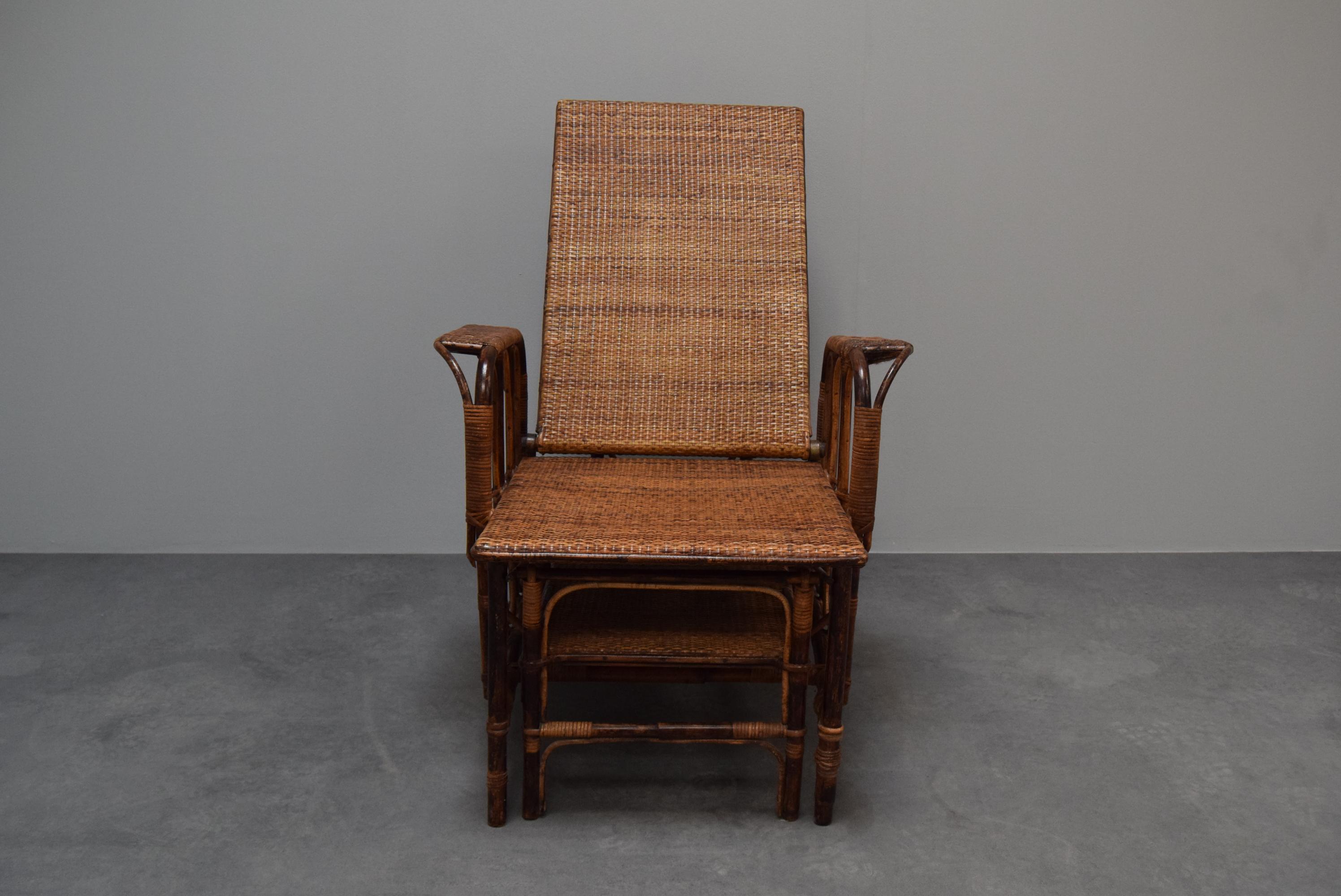 Rare Vintage Bauhaus Rattan & Bamboo Chair with Ottoman by Erich Dieckmann, 1930 For Sale 2