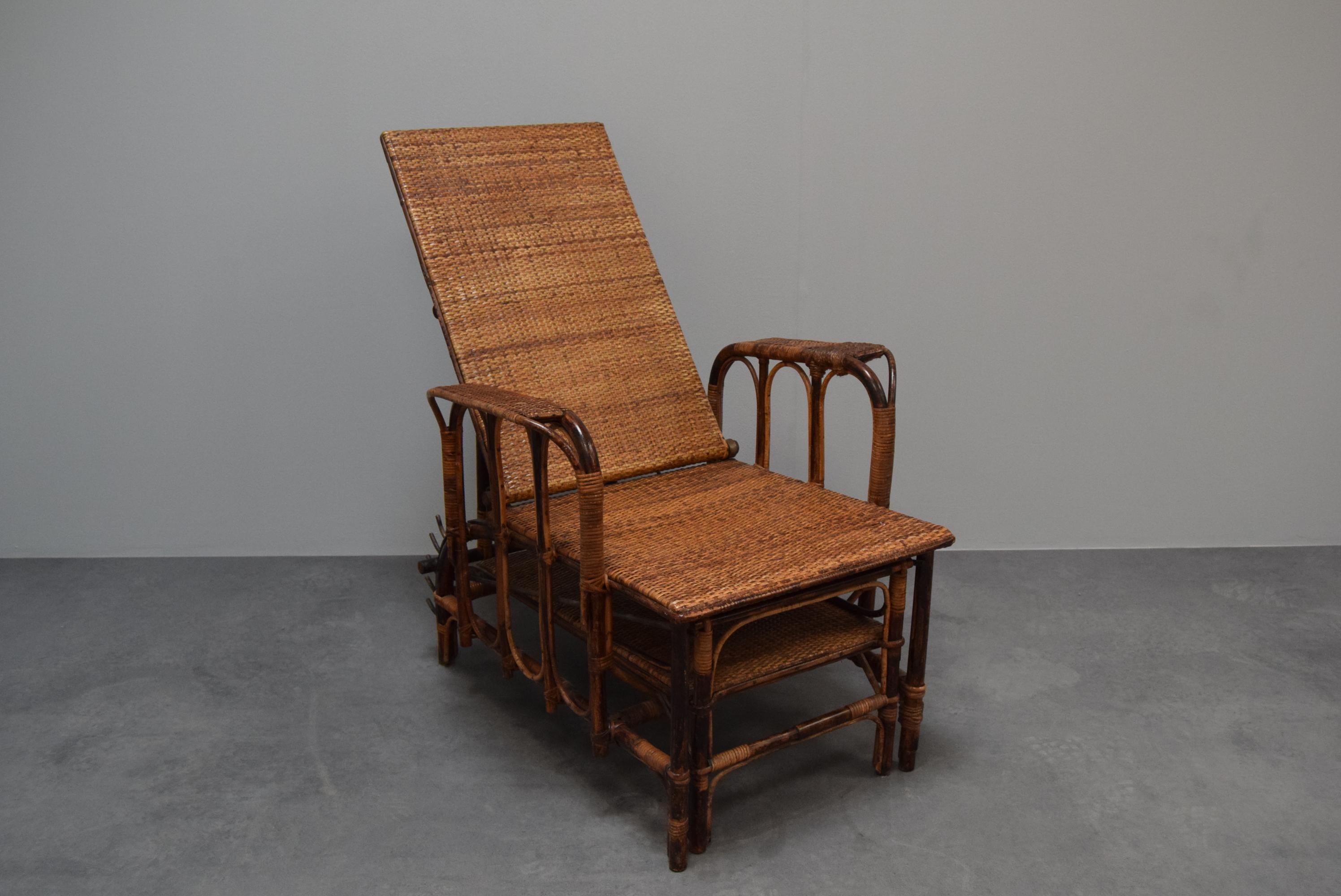 Rare Vintage Bauhaus Rattan & Bamboo Chair with Ottoman by Erich Dieckmann, 1930 For Sale 3