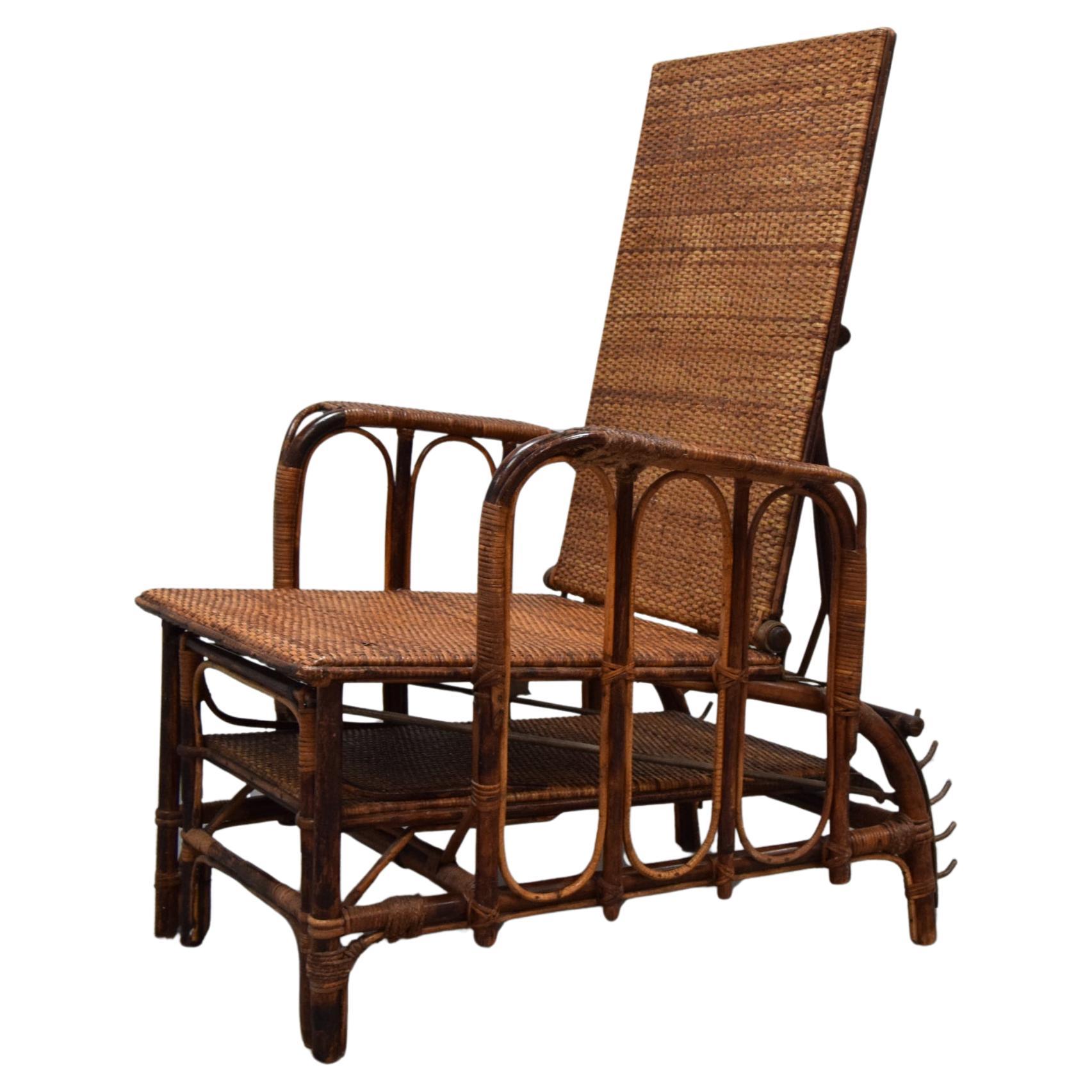 Rare Vintage Bauhaus Rattan & Bamboo Chair with Ottoman by Erich Dieckmann, 1930