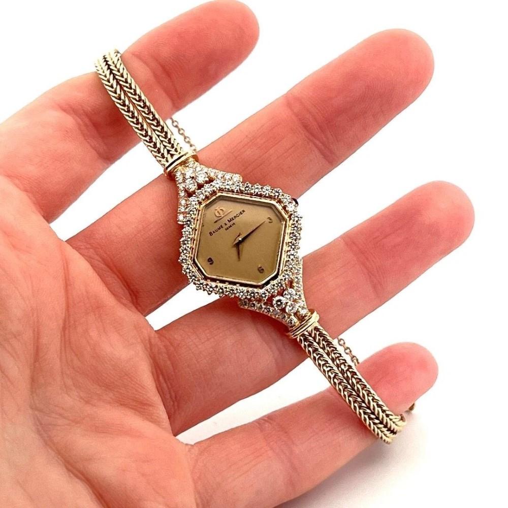 Women's Rare Vintage Baume & Mercier Ladies 14K Yellow Gold 1.50CTW Diamond Quartz Watch For Sale