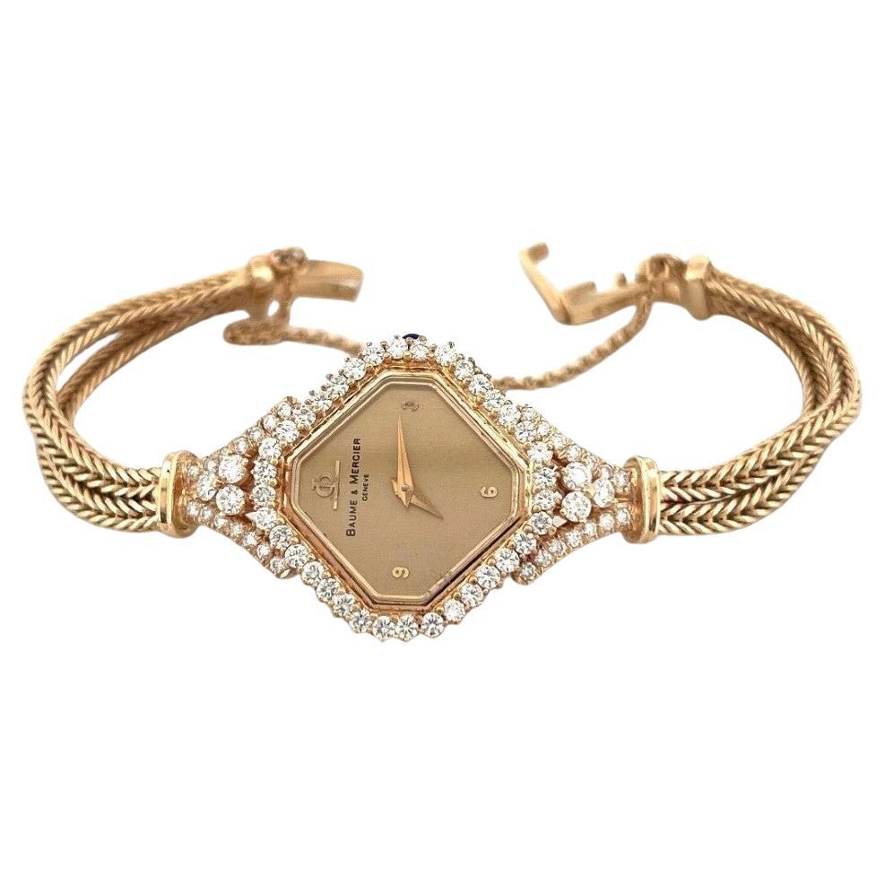Rare Vintage Baume & Mercier Ladies 14K Yellow Gold 1.50CTW Diamond Quartz Watch