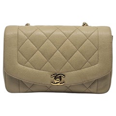 Rare Vintage Beige Caviar Small Diana Flap Bag