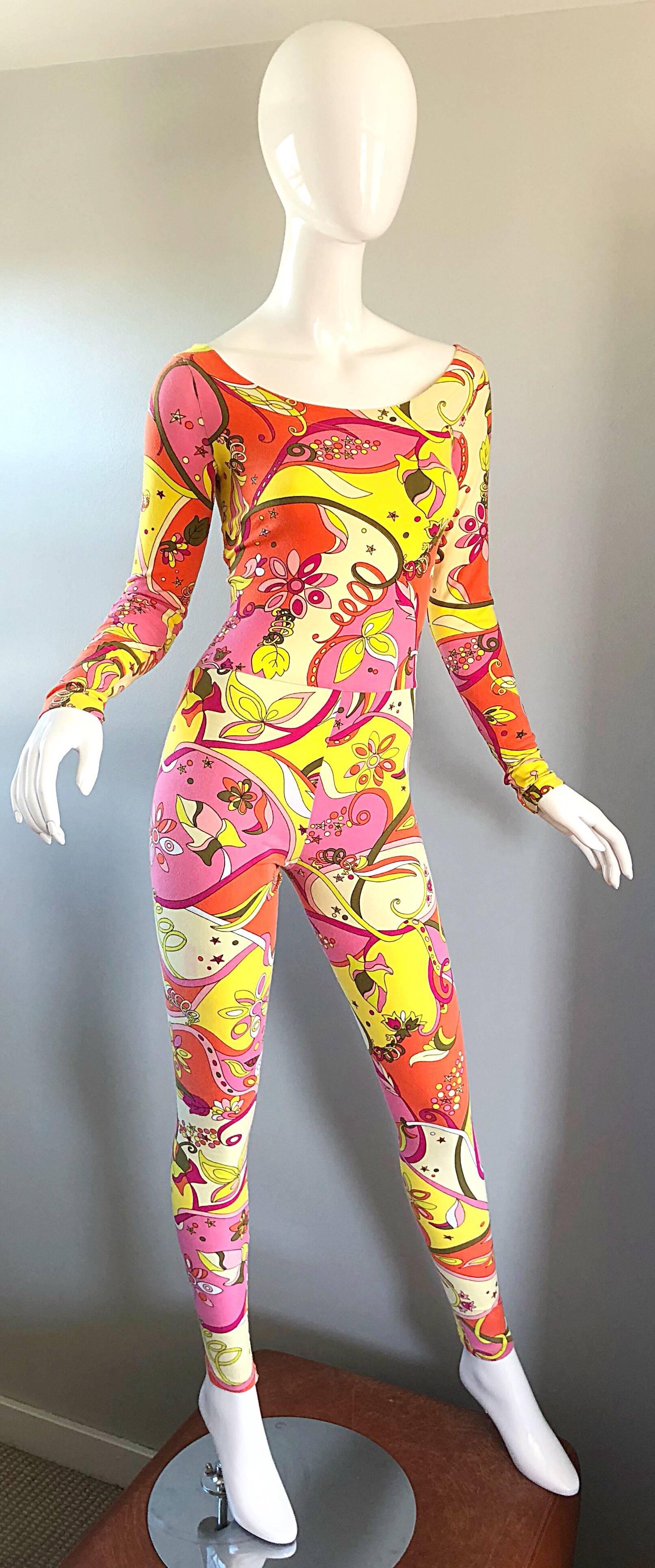 Rare Vintage Betsey Johnson Punk Label Psychedelic 1980s Catsuit 80s Jumpsuit In Excellent Condition In San Diego, CA