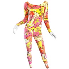 Rare Vintage Betsey Johnson Punk Label Psychedelic 1980s Catsuit 80s Jumpsuit